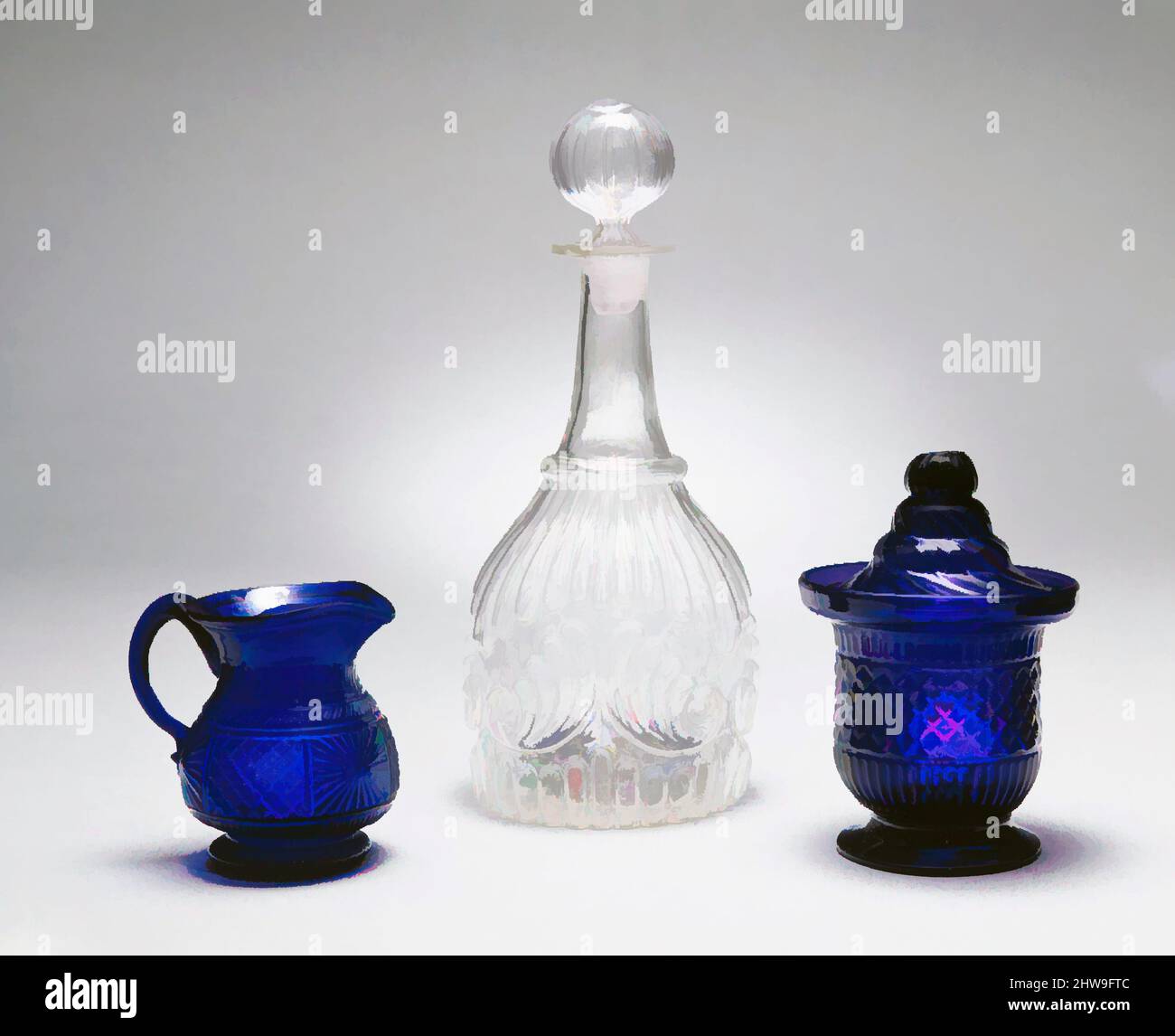 Art Inspired by Creamer, 1825–40, probabilmente made in Sandwich, Massachusetts, Stati Uniti, America, vetro soffiato blu, H. 4 poll. (10,2 cm), Glass, probabilmente Boston & Sandwich Glass Company (American, 1825–1888, Sandwich, Massachusetts, opere classiche modernizzate da Artotop con un tocco di modernità. Forme, colore e valore, impatto visivo accattivante sulle emozioni artistiche attraverso la libertà delle opere d'arte in modo contemporaneo. Un messaggio senza tempo che persegue una nuova direzione selvaggiamente creativa. Artisti che si rivolgono al supporto digitale e creano l'NFT Artotop Foto Stock