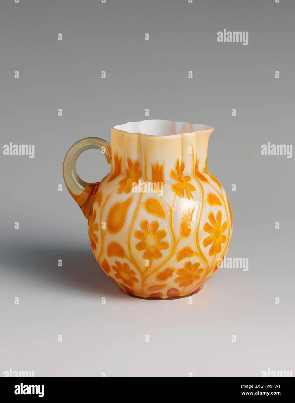 Art Inspired by Cream Pitcher, 1886–90, made in Findlay, Ohio, Stati Uniti, Americano, vetro Onyx stampato soffiato, H. 4 1/2 poll. (11,4 cm); Diam. 4 poll. (10,2 cm), Glass, Dalzell, Gilmore e Leighton (1885–1898, opere classiche modernizzate da Artotop con un tocco di modernità. Forme, colore e valore, impatto visivo accattivante sulle emozioni artistiche attraverso la libertà delle opere d'arte in modo contemporaneo. Un messaggio senza tempo che persegue una nuova direzione selvaggiamente creativa. Artisti che si rivolgono al supporto digitale e creano l'NFT Artotop Foto Stock