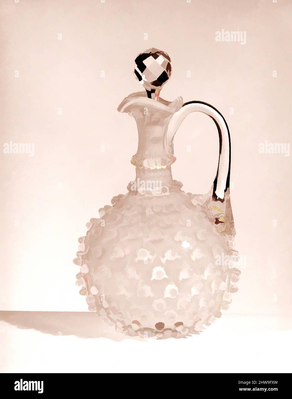 Arte ispirata da Hobnail Cruet, dopo il 1886, made in Wheeling, West Virginia, Stati Uniti, Vetro ambiguo americano, pressato incolore e opaco, H. 7 1/8 poll. (18,1 cm), vetro, probabilmente Hobbs, Brockunier and Company (1863–1891, opere classiche modernizzate da Artotop con un tuffo di modernità. Forme, colore e valore, impatto visivo accattivante sulle emozioni artistiche attraverso la libertà delle opere d'arte in modo contemporaneo. Un messaggio senza tempo che persegue una nuova direzione selvaggiamente creativa. Artisti che si rivolgono al supporto digitale e creano l'NFT Artotop Foto Stock