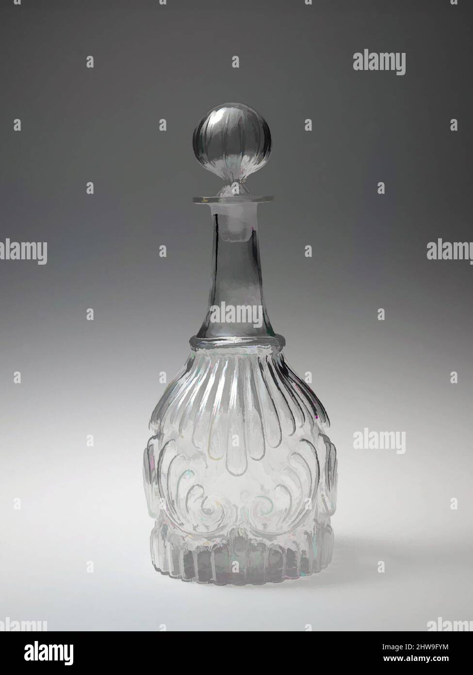 Art Inspired by Decanter, 1825–45, made in Sandwich, Massachusetts, Stati Uniti, Americano, vetro stampato soffiato, H. 11 1/4 poll. (28,6 cm), Glass, probabilmente Boston & Sandwich Glass Company (American, 1825–1888, Sandwich, Massachusetts, opere classiche modernizzate da Artotop con un tocco di modernità. Forme, colore e valore, impatto visivo accattivante sulle emozioni artistiche attraverso la libertà delle opere d'arte in modo contemporaneo. Un messaggio senza tempo che persegue una nuova direzione selvaggiamente creativa. Artisti che si rivolgono al supporto digitale e creano l'NFT Artotop Foto Stock