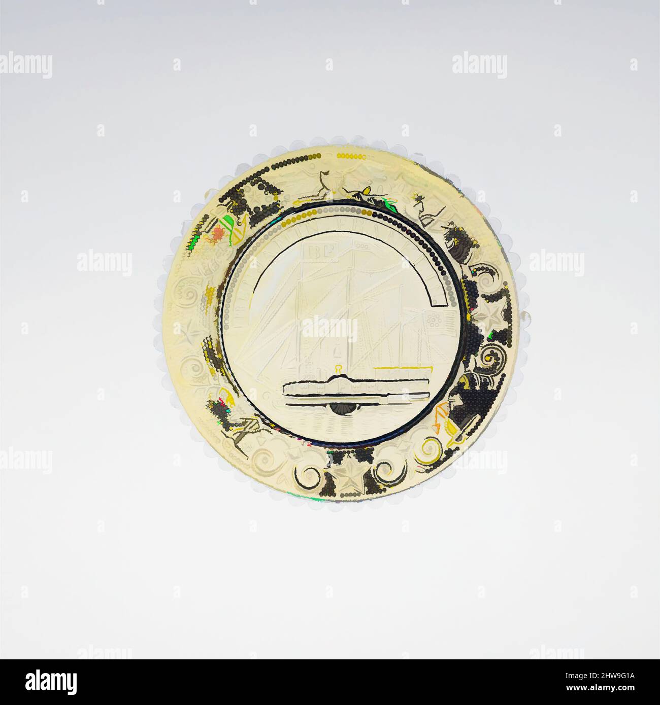 Arte ispirata a Cup Plate, ca. 1829–40, probabilmente fabbricato a Sandwich, Massachusetts, Stati Uniti, America, vetro pressato Lacy, Glass, probabilmente Boston & Sandwich Glass Company (American, 1825–1888, Sandwich, Massachusetts, opere classiche modernizzate da Artotop con un tocco di modernità. Forme, colore e valore, impatto visivo accattivante sulle emozioni artistiche attraverso la libertà delle opere d'arte in modo contemporaneo. Un messaggio senza tempo che persegue una nuova direzione selvaggiamente creativa. Artisti che si rivolgono al supporto digitale e creano l'NFT Artotop Foto Stock