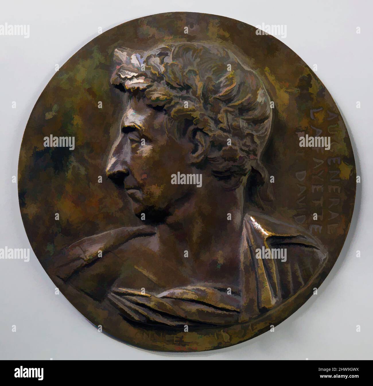 Arte ispirata da Medallion del Marchese de Lafayette, 1831, made in France, Bronze, Diam. 6 3/4 poll. (17,1 cm), Metal, Pierre Jean David d'Angers (francese, Angers 1788–1856 Parigi, opere classiche modernizzate da Artotop con un tuffo di modernità. Forme, colore e valore, impatto visivo accattivante sulle emozioni artistiche attraverso la libertà delle opere d'arte in modo contemporaneo. Un messaggio senza tempo che persegue una nuova direzione selvaggiamente creativa. Artisti che si rivolgono al supporto digitale e creano l'NFT Artotop Foto Stock