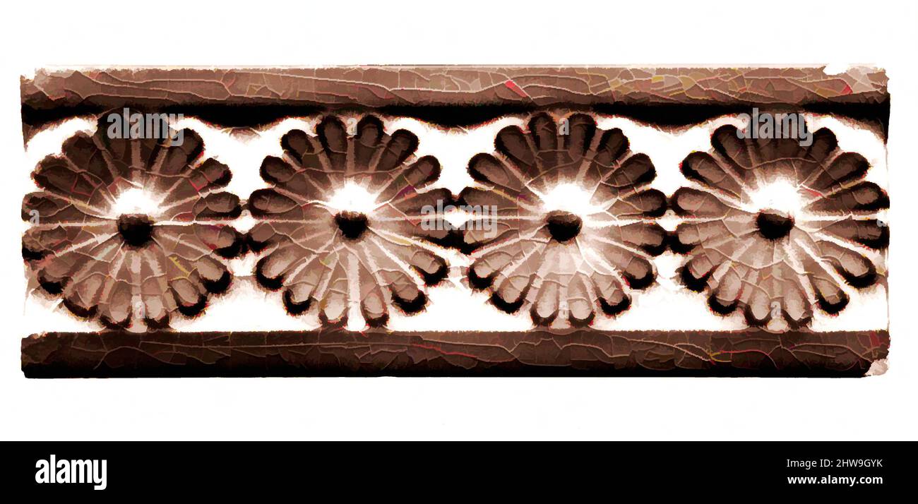 Arte ispirata da Border Tile, 1881–85, made in Chelsea, Massachusetts, Stati Uniti, Americano, Earthenware, 6 1/8 x 2 3/16 x 5/16 pollici (15,6 x 5,6 x 0,8 cm), Ceramics, J. and J. G. Low Art Tile Works (1877–1907, opere classiche modernizzate da Artotop con un tuffo di modernità. Forme, colore e valore, impatto visivo accattivante sulle emozioni artistiche attraverso la libertà delle opere d'arte in modo contemporaneo. Un messaggio senza tempo che persegue una nuova direzione selvaggiamente creativa. Artisti che si rivolgono al supporto digitale e creano l'NFT Artotop Foto Stock