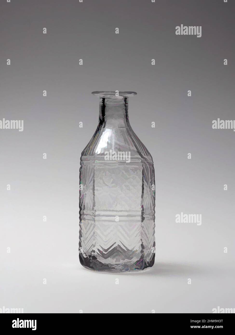 Art Inspired by Bottle, 1825–40, Made in Sandwich, Massachusetts, Stati Uniti, Americano, vetro stampato soffiato, H. 4 1/16 poll. (10,3 cm); Diam. 1 5/8 poll. (4,1 cm), Glass, probabilmente Boston & Sandwich Glass Company (American, 1825–1888, Sandwich, Massachusetts, opere classiche modernizzate da Artotop con un tocco di modernità. Forme, colore e valore, impatto visivo accattivante sulle emozioni artistiche attraverso la libertà delle opere d'arte in modo contemporaneo. Un messaggio senza tempo che persegue una nuova direzione selvaggiamente creativa. Artisti che si rivolgono al supporto digitale e creano l'NFT Artotop Foto Stock