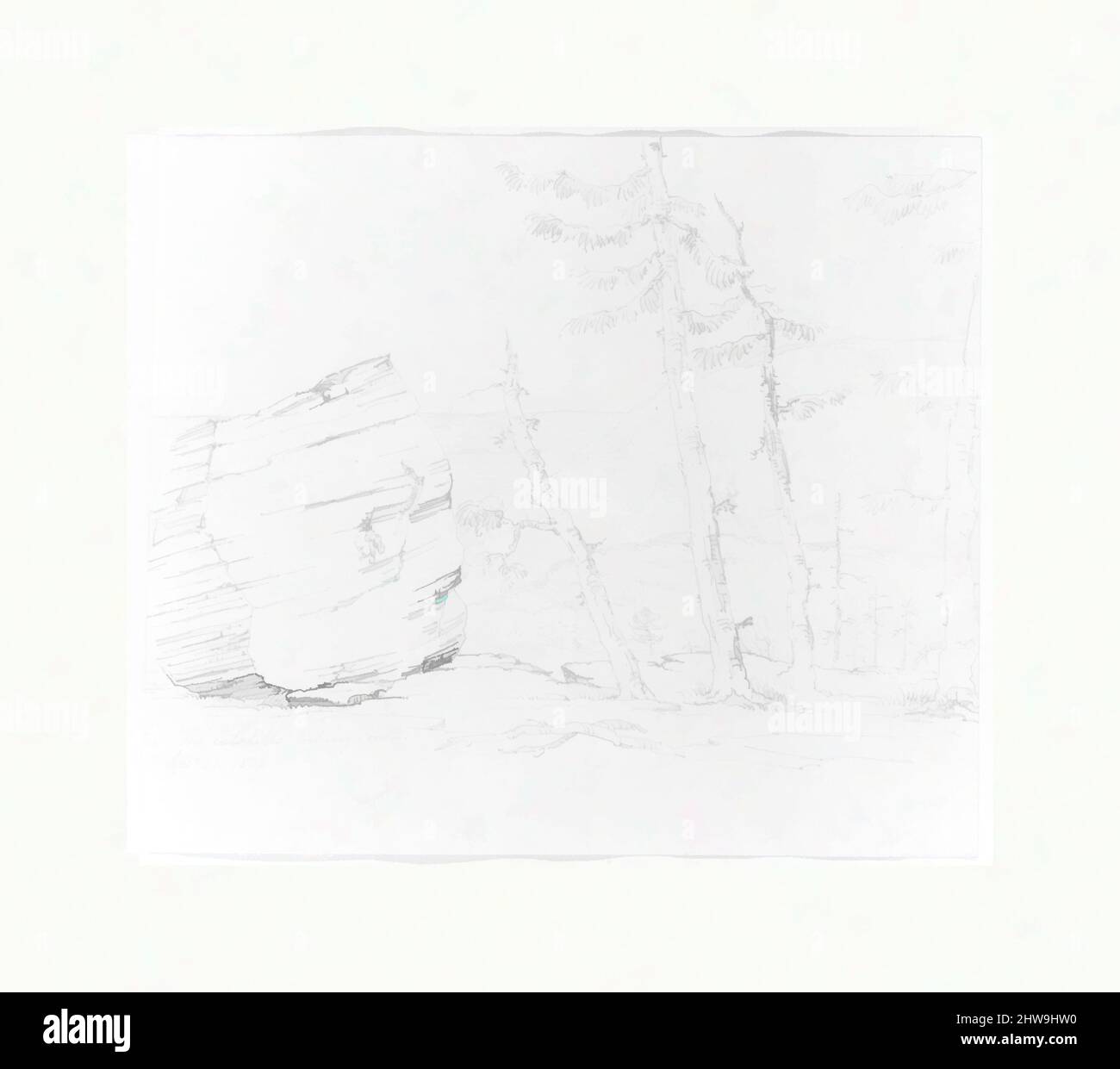 Arte ispirata da Catskills Looking South (da Sketchbook), 1834–38, grafite su carta da stampa biancastra, 7 1/4 x 9 pollici (18,4 x 22,9 cm), disegni, John William Casilear (americano, New York 1811–1893 Saratoga Springs, New York, opere classiche modernizzate da Artotop con un tocco di modernità. Forme, colore e valore, impatto visivo accattivante sulle emozioni artistiche attraverso la libertà delle opere d'arte in modo contemporaneo. Un messaggio senza tempo che persegue una nuova direzione selvaggiamente creativa. Artisti che si rivolgono al supporto digitale e creano l'NFT Artotop Foto Stock