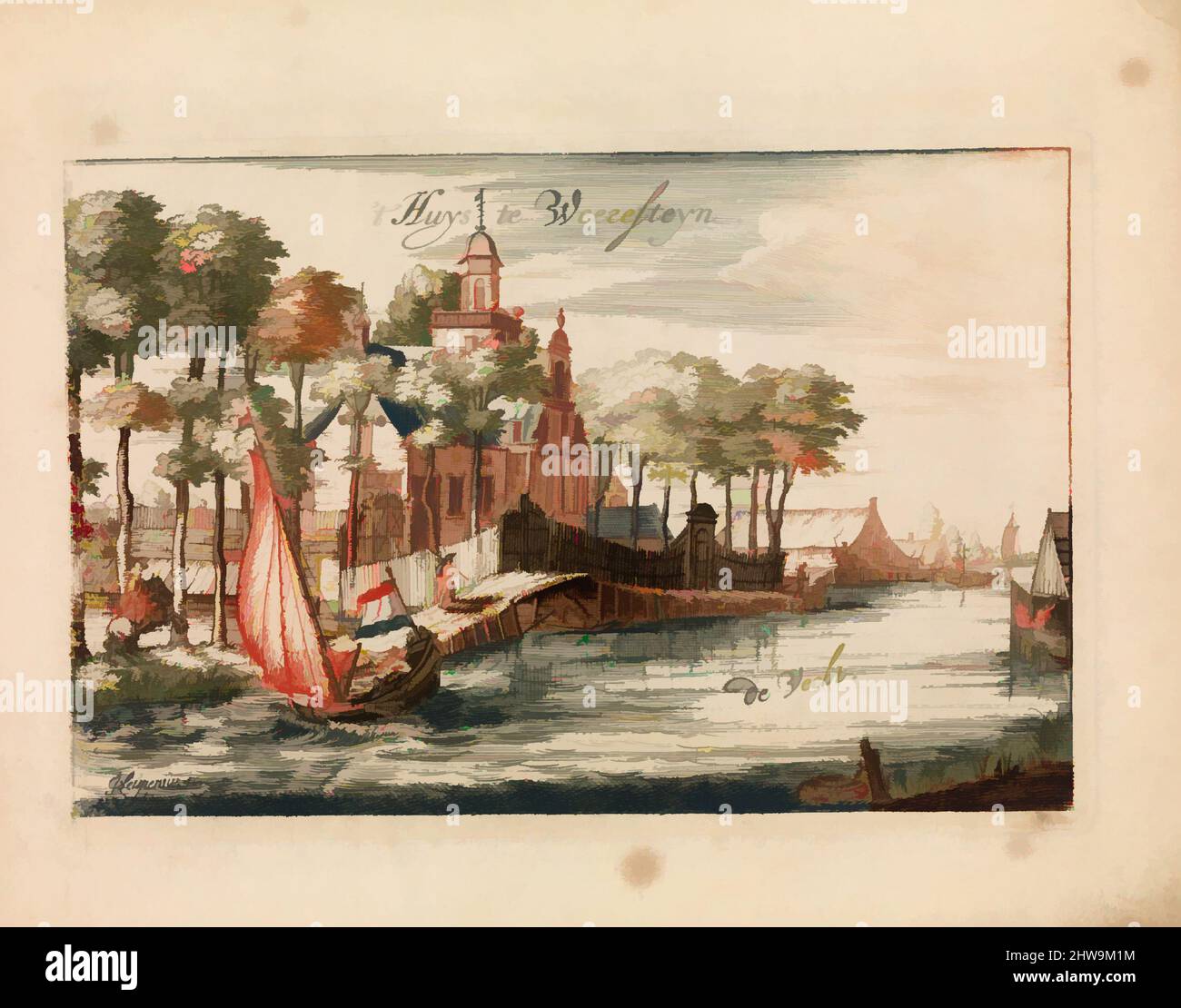 Arte ispirata a disegni e stampe, stampe di libri ornamento & architettura, ' 't Huys Weeresteyn dal fiume Vecht' in: Tooneel Der Voornaamste, opere classiche modernizzate da Artotop con un tuffo di modernità. Forme, colore e valore, impatto visivo accattivante sulle emozioni artistiche attraverso la libertà delle opere d'arte in modo contemporaneo. Un messaggio senza tempo che persegue una nuova direzione selvaggiamente creativa. Artisti che si rivolgono al supporto digitale e creano l'NFT Artotop Foto Stock