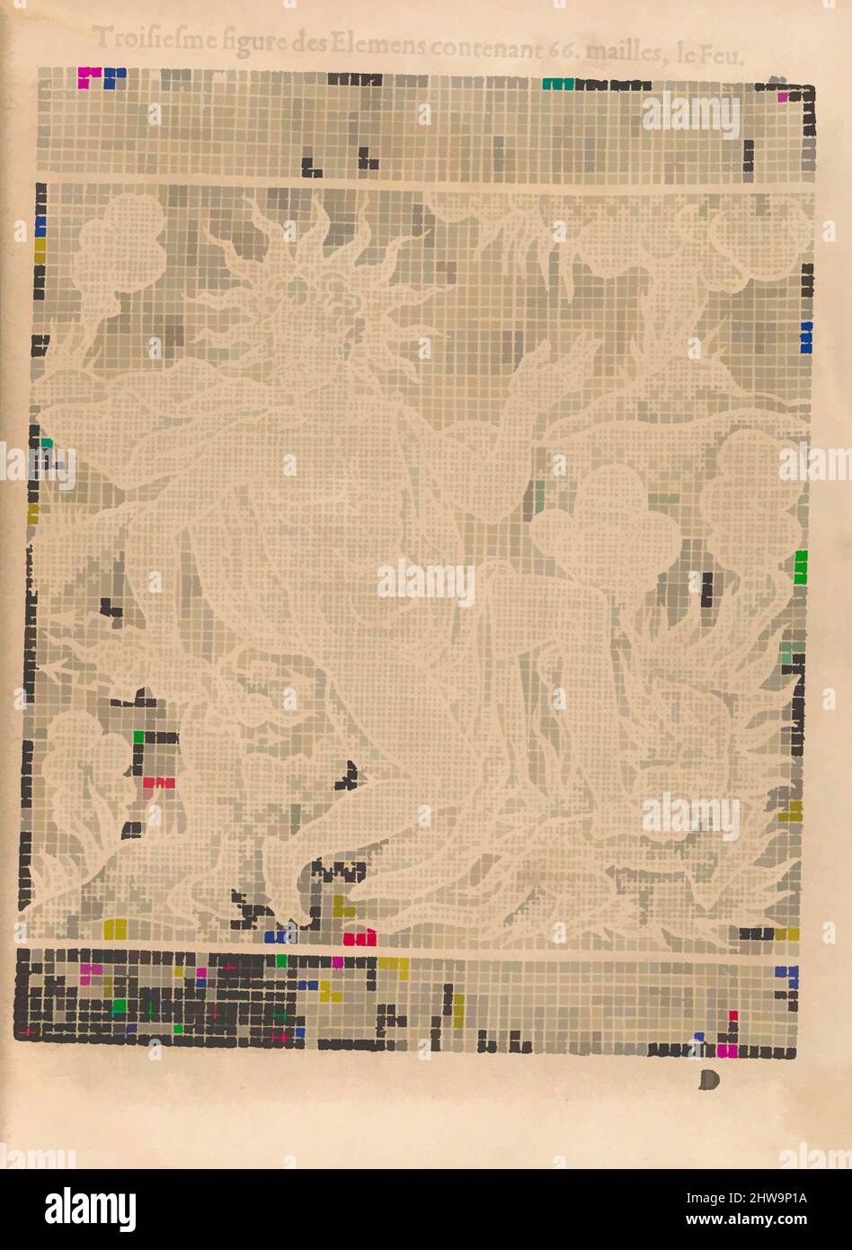 Arte ispirata a la Pratique de l'Aiguille, pagina 12 (recto), titolo di Pierre Firens (francese, Parigi 1641), 1605, opere classiche modernizzate da Artotop con un tuffo di modernità. Forme, colore e valore, impatto visivo accattivante sulle emozioni artistiche attraverso la libertà delle opere d'arte in modo contemporaneo. Un messaggio senza tempo che persegue una nuova direzione selvaggiamente creativa. Artisti che si rivolgono al supporto digitale e creano l'NFT Artotop Foto Stock