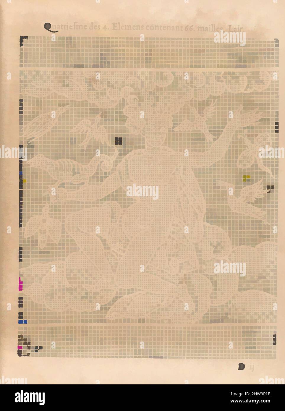 Arte ispirata a la Pratique de l'Aiguille, pagina 13 (recto), titolo di Pierre Firens (francese, Parigi 1641), 1605, opere classiche modernizzate da Artotop con un tuffo di modernità. Forme, colore e valore, impatto visivo accattivante sulle emozioni artistiche attraverso la libertà delle opere d'arte in modo contemporaneo. Un messaggio senza tempo che persegue una nuova direzione selvaggiamente creativa. Artisti che si rivolgono al supporto digitale e creano l'NFT Artotop Foto Stock