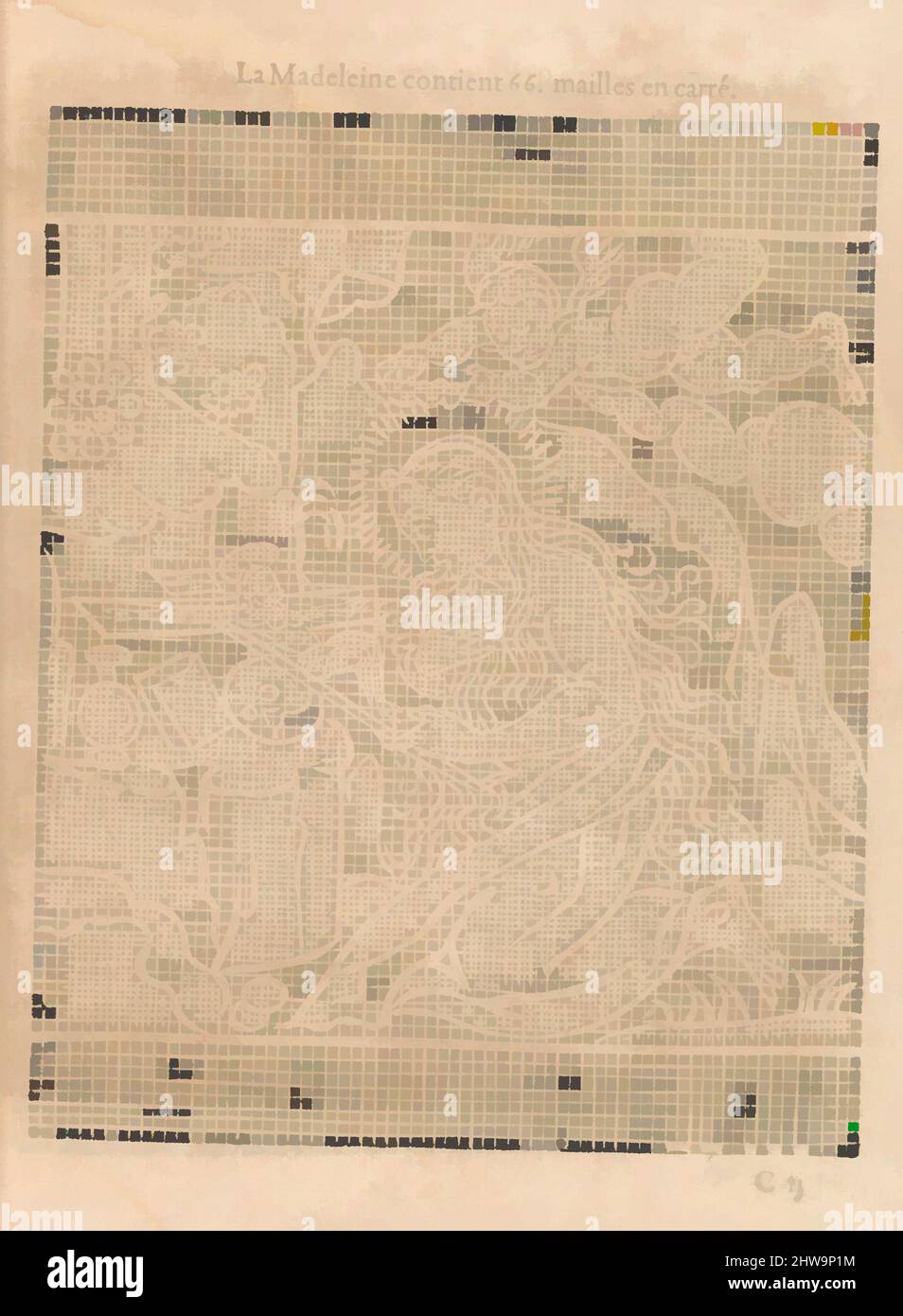 Arte ispirata a la Pratique de l'Aiguille, pagina 10 (recto), titolo di Pierre Firens (francese, Parigi 1641), 1605, opere classiche modernizzate da Artotop con un tuffo di modernità. Forme, colore e valore, impatto visivo accattivante sulle emozioni artistiche attraverso la libertà delle opere d'arte in modo contemporaneo. Un messaggio senza tempo che persegue una nuova direzione selvaggiamente creativa. Artisti che si rivolgono al supporto digitale e creano l'NFT Artotop Foto Stock
