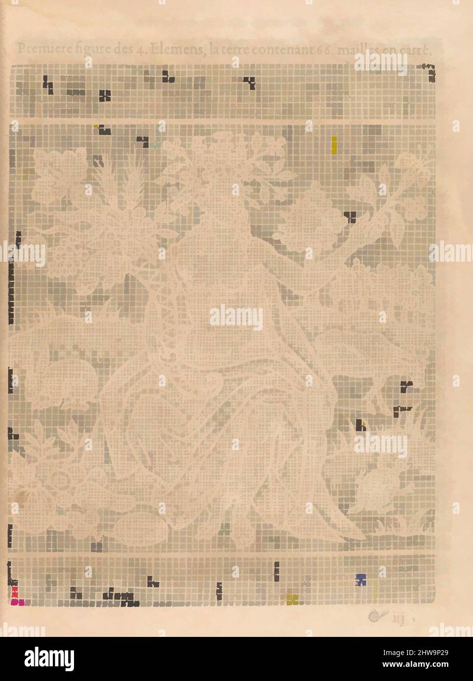 Arte ispirata a la Pratique de l'Aiguille, pagina 11 (recto), titolo di Pierre Firens (francese, Parigi 1641), 1605, opere classiche modernizzate da Artotop con un tuffo di modernità. Forme, colore e valore, impatto visivo accattivante sulle emozioni artistiche attraverso la libertà delle opere d'arte in modo contemporaneo. Un messaggio senza tempo che persegue una nuova direzione selvaggiamente creativa. Artisti che si rivolgono al supporto digitale e creano l'NFT Artotop Foto Stock