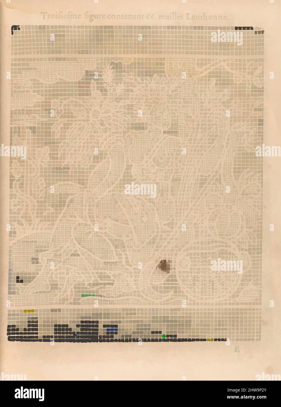 Arte ispirata a la Pratique de l'Aiguille, pagina 16 (recto), titolo di Pierre Firens (francese, Parigi 1641), 1605, opere classiche modernizzate da Artotop con un tuffo di modernità. Forme, colore e valore, impatto visivo accattivante sulle emozioni artistiche attraverso la libertà delle opere d'arte in modo contemporaneo. Un messaggio senza tempo che persegue una nuova direzione selvaggiamente creativa. Artisti che si rivolgono al supporto digitale e creano l'NFT Artotop Foto Stock