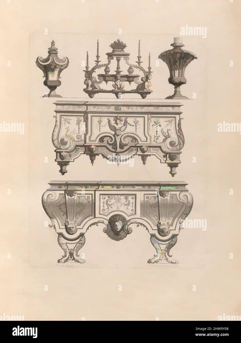 Arte ispirata da disegni e stampe, stampe di libri ornamento & architettura, piatto da ornamento disegni inventati da J. Berain (pagina 71), artista, opere classiche modernizzate da Artotop con un tuffo di modernità. Forme, colore e valore, impatto visivo accattivante sulle emozioni artistiche attraverso la libertà delle opere d'arte in modo contemporaneo. Un messaggio senza tempo che persegue una nuova direzione selvaggiamente creativa. Artisti che si rivolgono al supporto digitale e creano l'NFT Artotop Foto Stock