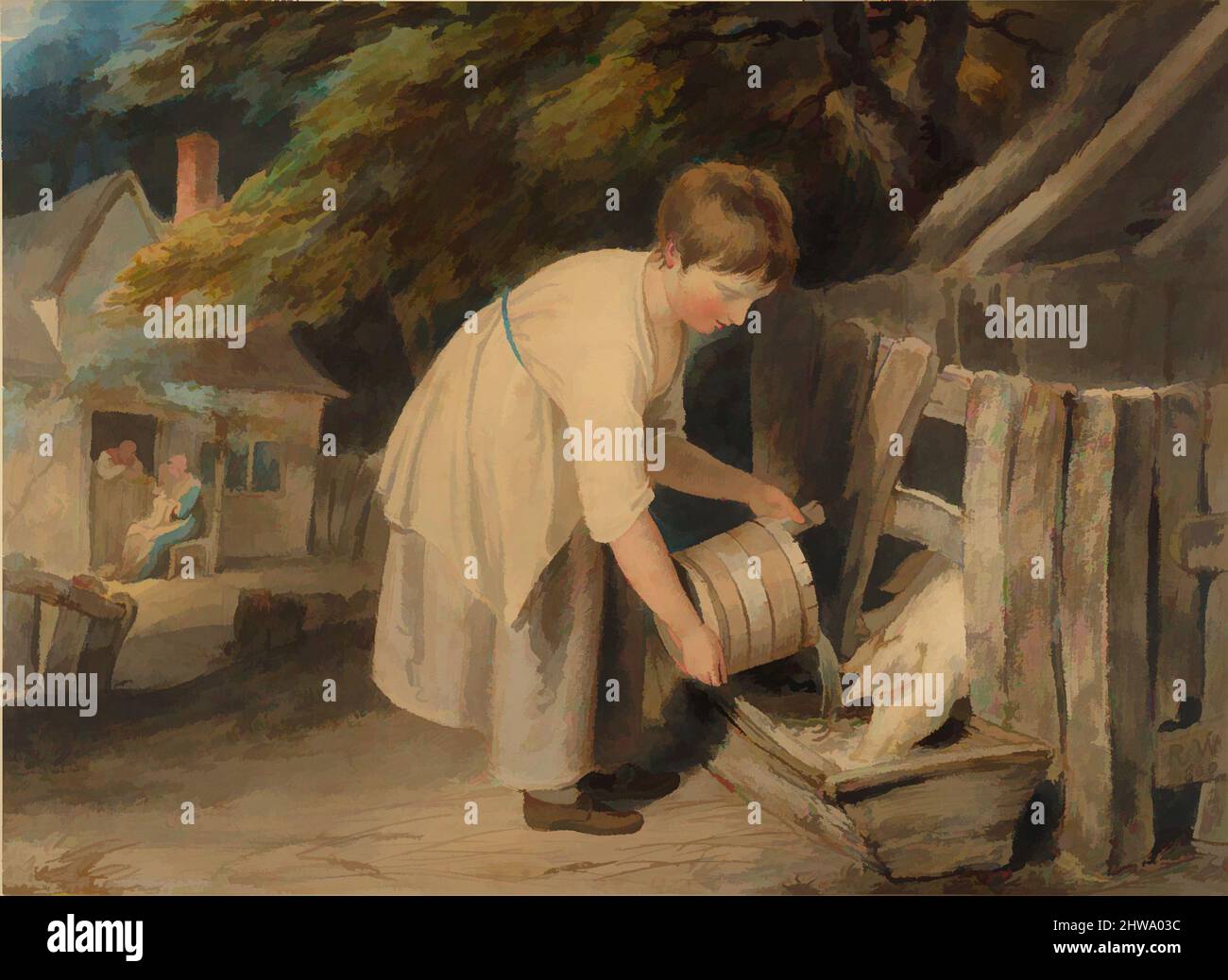 Arte ispirata da Girl Feeding Pigs, Richard Westall, British, Reepham, Norfolk 1765–1836 London), 1800, opere classiche modernizzate da Artotop con un tuffo di modernità. Forme, colore e valore, impatto visivo accattivante sulle emozioni artistiche attraverso la libertà delle opere d'arte in modo contemporaneo. Un messaggio senza tempo che persegue una nuova direzione selvaggiamente creativa. Artisti che si rivolgono al supporto digitale e creano l'NFT Artotop Foto Stock