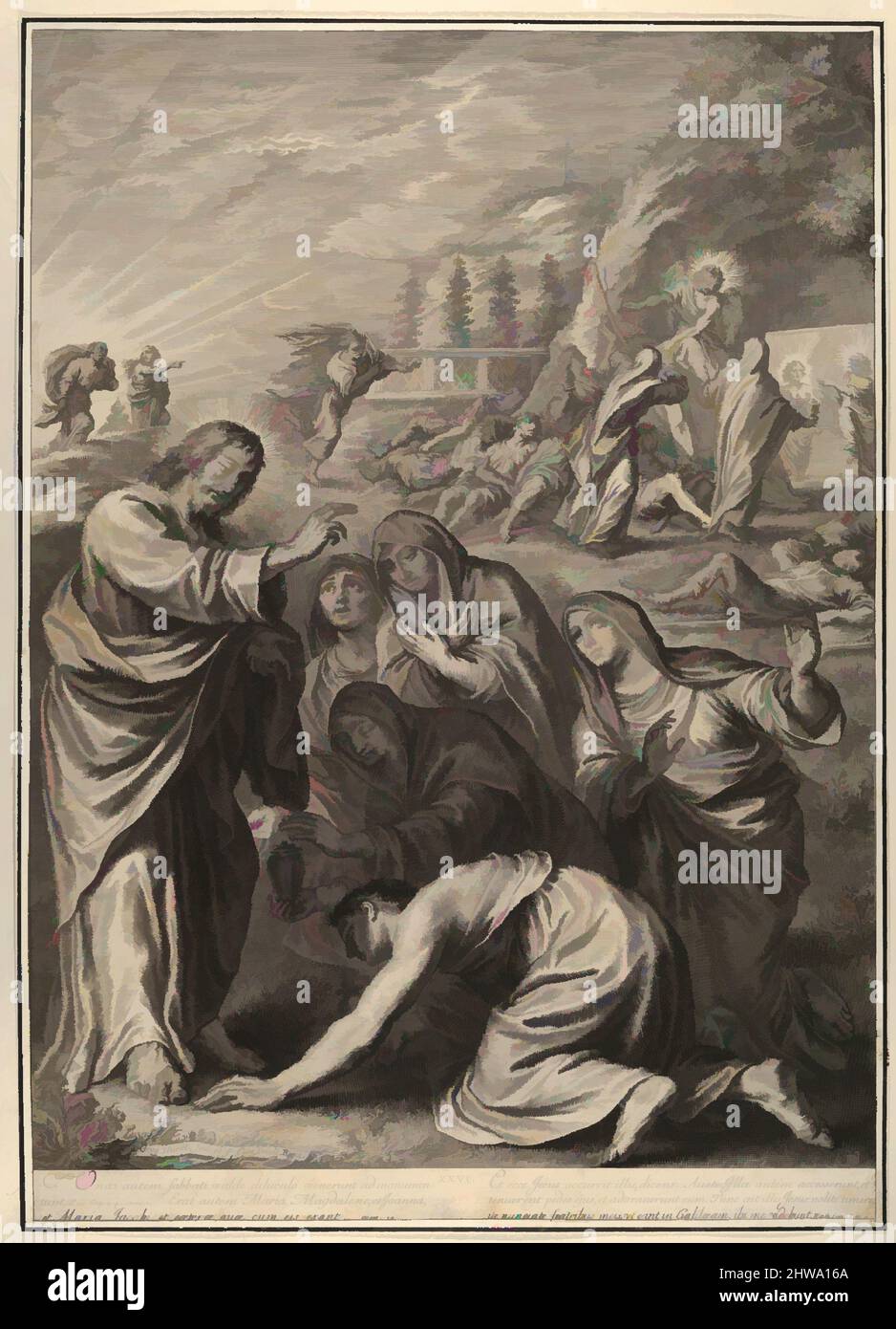 Arte ispirata a disegni e stampe, Stampa, le Sacre Donne alla Tomba di Cristo, dalla Passione di Cristo, Plate 20, Grégoire Huret, opere classiche modernizzate da Artotop con un tuffo di modernità. Forme, colore e valore, impatto visivo accattivante sulle emozioni artistiche attraverso la libertà delle opere d'arte in modo contemporaneo. Un messaggio senza tempo che persegue una nuova direzione selvaggiamente creativa. Artisti che si rivolgono al supporto digitale e creano l'NFT Artotop Foto Stock