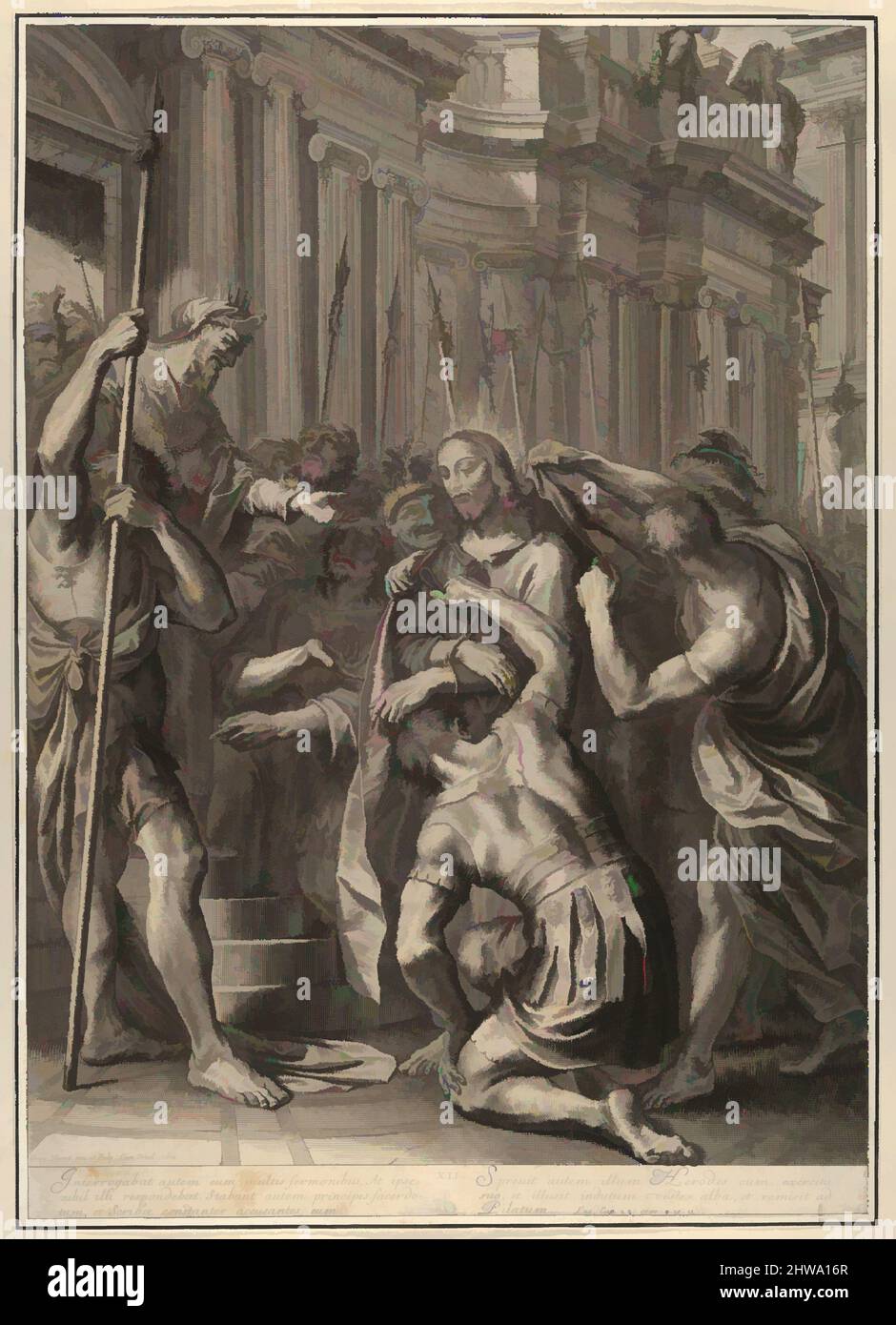 Arte ispirata da disegni e stampe, Stampa, Cristo prima di Erode, dalla Passione di Cristo, Plate 12, artista, Grégoire Huret, opere classiche modernizzate da Artotop con un tuffo di modernità. Forme, colore e valore, impatto visivo accattivante sulle emozioni artistiche attraverso la libertà delle opere d'arte in modo contemporaneo. Un messaggio senza tempo che persegue una nuova direzione selvaggiamente creativa. Artisti che si rivolgono al supporto digitale e creano l'NFT Artotop Foto Stock
