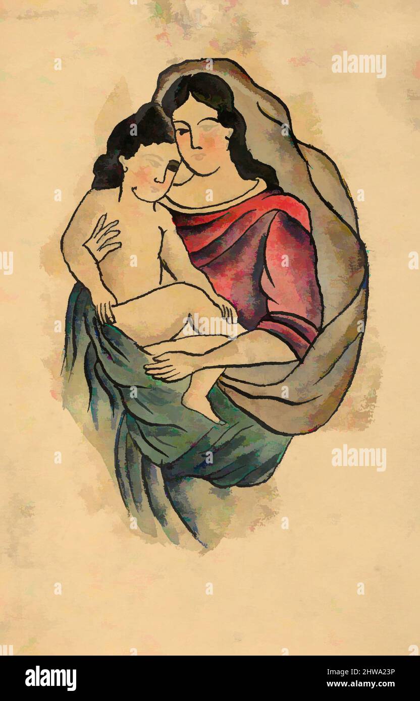 Arte ispirata a disegni e stampe, disegni Ephemera, Tattoo Design con Madonna e Bambino, Artist, Clark & Sellers, American, opere classiche modernizzate da Artotop con un tocco di modernità. Forme, colore e valore, impatto visivo accattivante sulle emozioni artistiche attraverso la libertà delle opere d'arte in modo contemporaneo. Un messaggio senza tempo che persegue una nuova direzione selvaggiamente creativa. Artisti che si rivolgono al supporto digitale e creano l'NFT Artotop Foto Stock