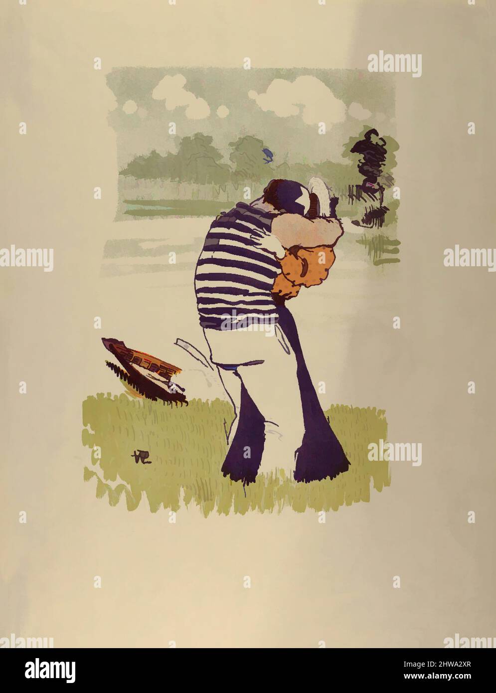 Arte ispirata a disegni e stampe, Stampa, Lovers on a Boating Party, artista, René-Georges Hermann-Paul, francese, Parigi 1874–1940, Opere classiche modernizzate da Artotop con un tocco di modernità. Forme, colore e valore, impatto visivo accattivante sulle emozioni artistiche attraverso la libertà delle opere d'arte in modo contemporaneo. Un messaggio senza tempo che persegue una nuova direzione selvaggiamente creativa. Artisti che si rivolgono al supporto digitale e creano l'NFT Artotop Foto Stock