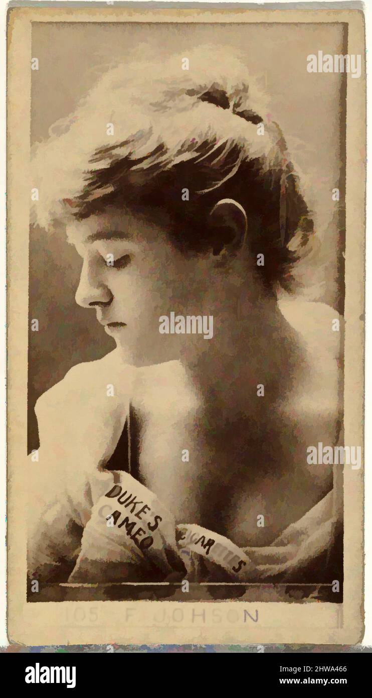 Arte ispirata a disegni e stampe, fotografia, Card Number 105, F. Johnson, della serie Actors and Actries pubblicata da Duke Sons & Co. To, opere classiche modernizzate da Artotop con un tuffo di modernità. Forme, colore e valore, impatto visivo accattivante sulle emozioni artistiche attraverso la libertà delle opere d'arte in modo contemporaneo. Un messaggio senza tempo che persegue una nuova direzione selvaggiamente creativa. Artisti che si rivolgono al supporto digitale e creano l'NFT Artotop Foto Stock