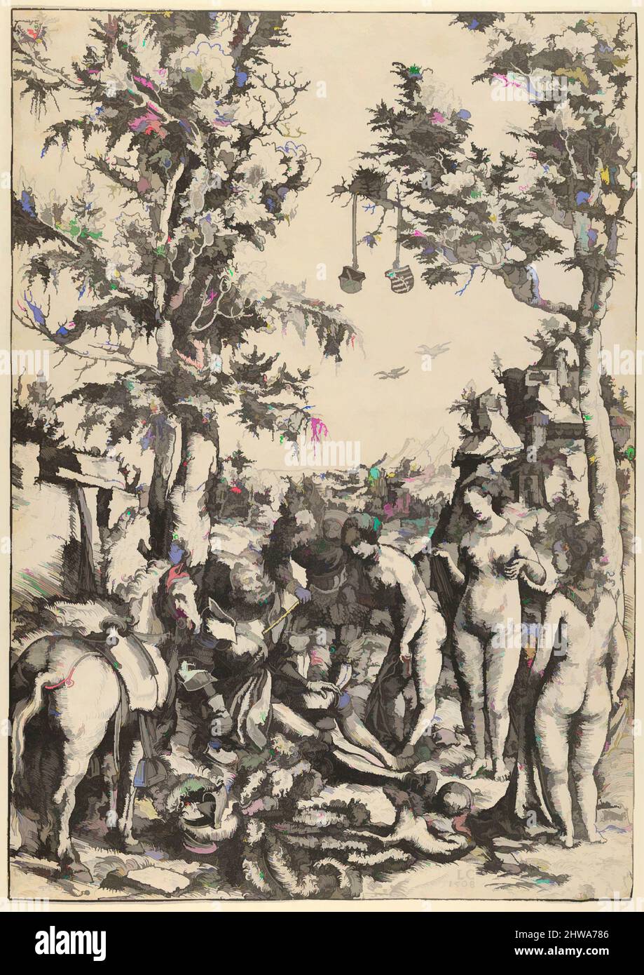 Arte ispirata a disegni e stampe, Stampa, il Giudizio di Parigi, artista, Lucas Cranach il Vecchio, tedesco, Kronach 1472–1553 Weimar, Cranach, opere classiche modernizzate da Artotop con un tuffo di modernità. Forme, colore e valore, impatto visivo accattivante sulle emozioni artistiche attraverso la libertà delle opere d'arte in modo contemporaneo. Un messaggio senza tempo che persegue una nuova direzione selvaggiamente creativa. Artisti che si rivolgono al supporto digitale e creano l'NFT Artotop Foto Stock