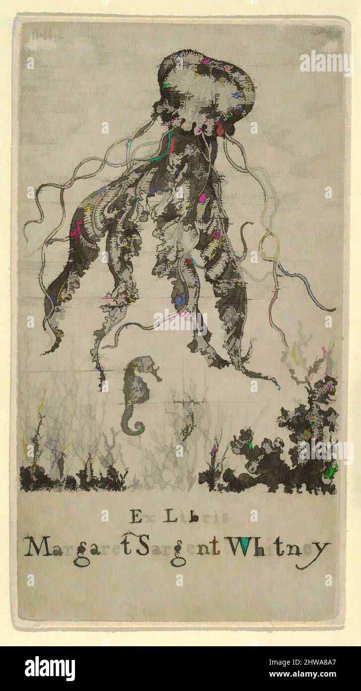 Arte ispirata a disegni e stampe, Stampa, ex libris Margaret Sargent Whitney, artista, Ernest Haskell, americano, Woodstock, Connecticut 1876, opere classiche modernizzate da Artotop con un tuffo di modernità. Forme, colore e valore, impatto visivo accattivante sulle emozioni artistiche attraverso la libertà delle opere d'arte in modo contemporaneo. Un messaggio senza tempo che persegue una nuova direzione selvaggiamente creativa. Artisti che si rivolgono al supporto digitale e creano l'NFT Artotop Foto Stock