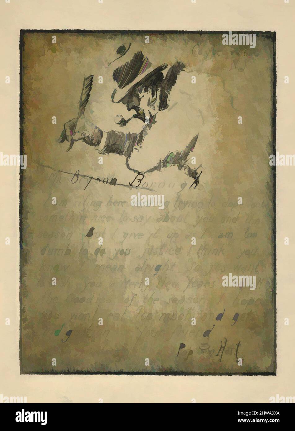Art Inspired by drawings and Prints, Print, Season's Greetings, 1924-1925, indirizzato a MR. Bryson Boroughs, Artist, George Overbury Pop Hart, opere classiche modernizzate da Artotop con un tuffo di modernità. Forme, colore e valore, impatto visivo accattivante sulle emozioni artistiche attraverso la libertà delle opere d'arte in modo contemporaneo. Un messaggio senza tempo che persegue una nuova direzione selvaggiamente creativa. Artisti che si rivolgono al supporto digitale e creano l'NFT Artotop Foto Stock