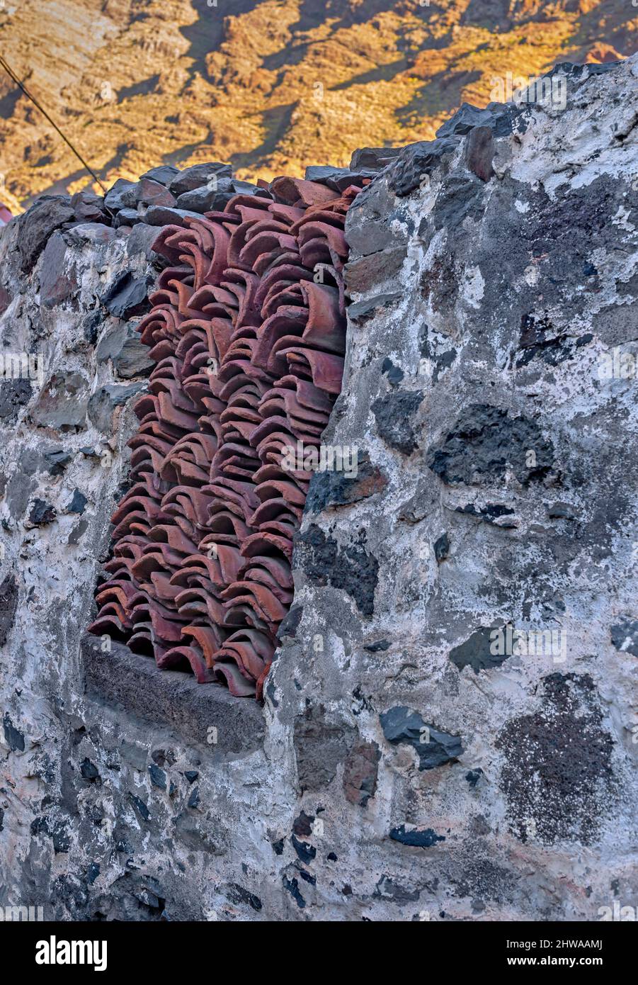 Mura intorno alle proprietà su la Gomera, Isole Canarie, la Gomera Foto Stock
