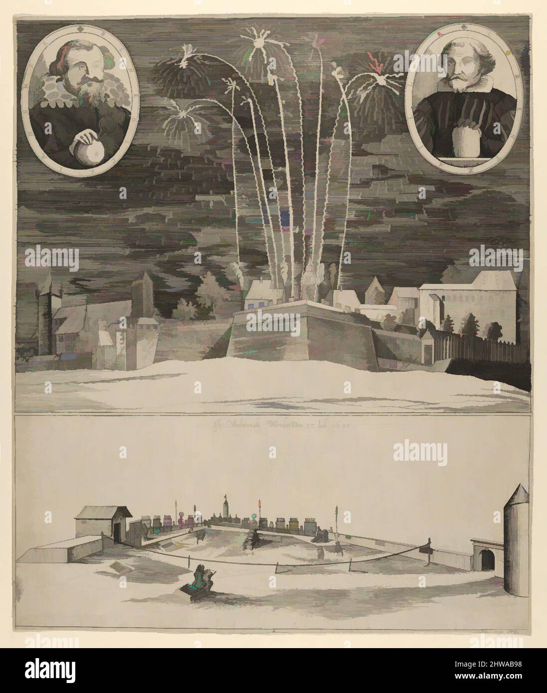 Arte ispirata a disegni e stampe, Stampa, ornamento e architettura, Fete, Fuochi d'artificio di Lorenz Müller come prova del suo dominio, opere classiche modernizzate da Artotop con un tuffo di modernità. Forme, colore e valore, impatto visivo accattivante sulle emozioni artistiche attraverso la libertà delle opere d'arte in modo contemporaneo. Un messaggio senza tempo che persegue una nuova direzione selvaggiamente creativa. Artisti che si rivolgono al supporto digitale e creano l'NFT Artotop Foto Stock