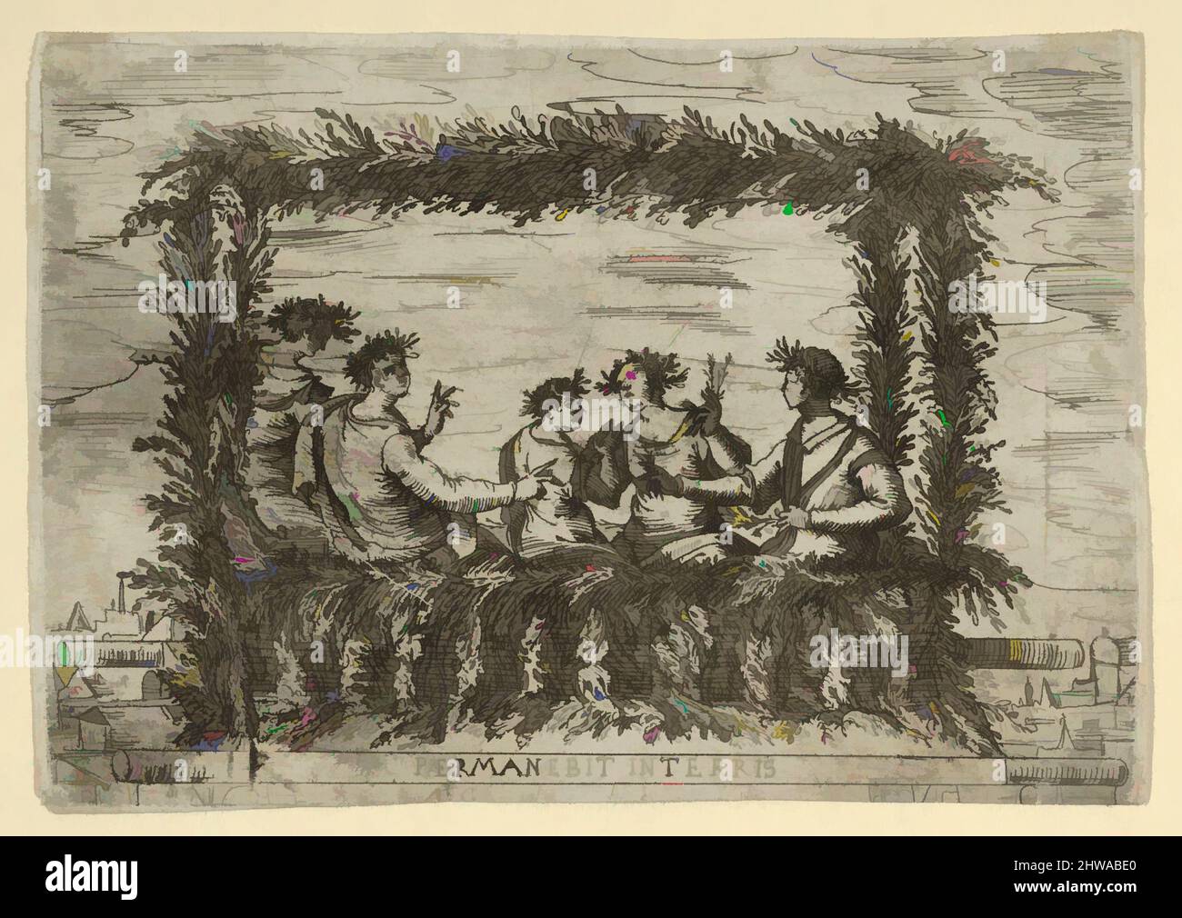 Arte ispirata a disegni e stampe, Stampa, Fete, Ornament & Architecture, Permanebit in terris (continua sulla Terra), artista, Anonimo, italiano, opere classiche modernizzate da Artotop con un tuffo di modernità. Forme, colore e valore, impatto visivo accattivante sulle emozioni artistiche attraverso la libertà delle opere d'arte in modo contemporaneo. Un messaggio senza tempo che persegue una nuova direzione selvaggiamente creativa. Artisti che si rivolgono al supporto digitale e creano l'NFT Artotop Foto Stock