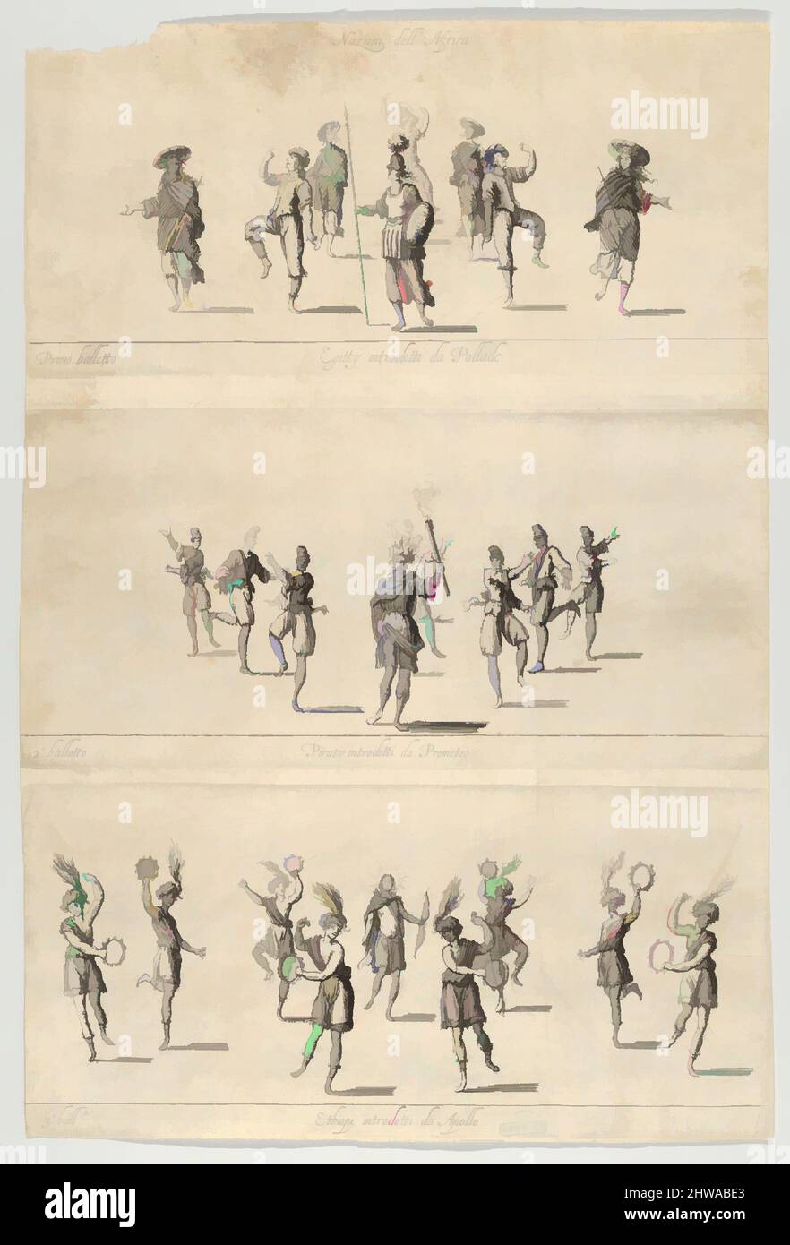 Arte ispirata a disegni e stampe, Stampa, Fete, Ornamento & architettura, balletti Nations of Africa, artista, Anonimo, Italiano, 17th secolo, Opere classiche modernizzate da Artotop con un tocco di modernità. Forme, colore e valore, impatto visivo accattivante sulle emozioni artistiche attraverso la libertà delle opere d'arte in modo contemporaneo. Un messaggio senza tempo che persegue una nuova direzione selvaggiamente creativa. Artisti che si rivolgono al supporto digitale e creano l'NFT Artotop Foto Stock