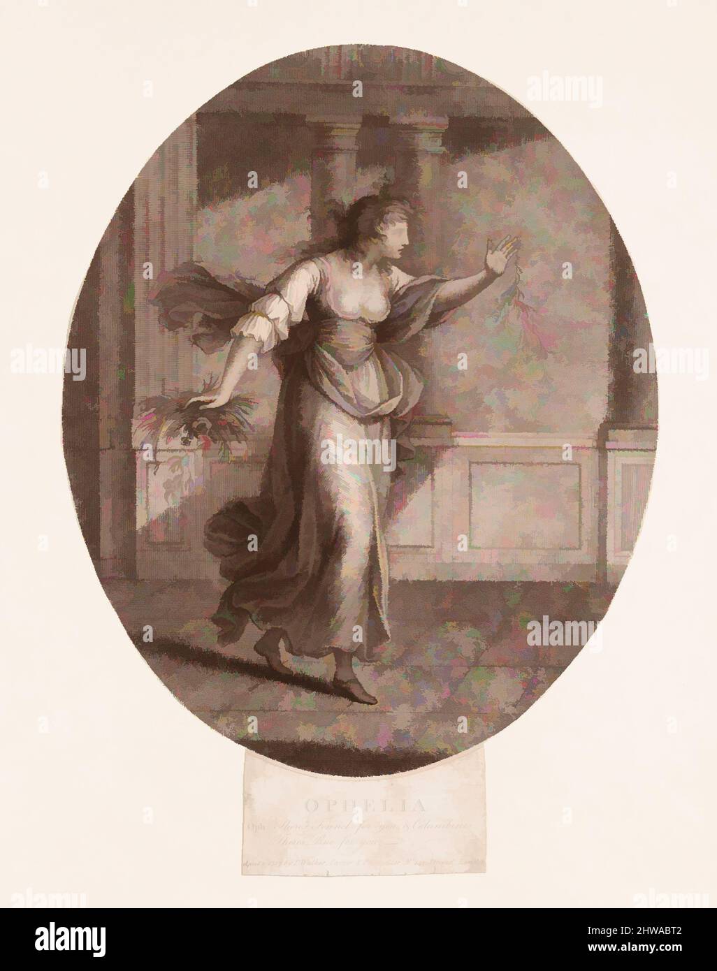 Arte ispirata da Ophelia: 'C'è finocchio per te, e colonne' (Shakespeare, Amleto, atto 4, scena 5), William Wynne Ryland, inglese, battezzato, opere classiche modernizzate da Artotop con un tuffo di modernità. Forme, colore e valore, impatto visivo accattivante sulle emozioni artistiche attraverso la libertà delle opere d'arte in modo contemporaneo. Un messaggio senza tempo che persegue una nuova direzione selvaggiamente creativa. Artisti che si rivolgono al supporto digitale e creano l'NFT Artotop Foto Stock