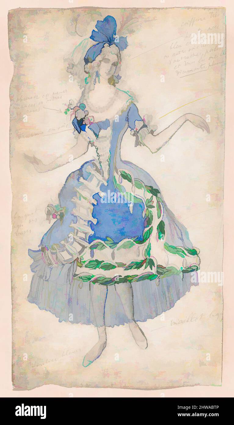 Arte ispirata dal Costume Design per una Courtier femminile, probabilmente per il balletto 'la Belle au Bois dormant, opere classiche modernizzate da Artotop con un tuffo di modernità. Forme, colore e valore, impatto visivo accattivante sulle emozioni artistiche attraverso la libertà delle opere d'arte in modo contemporaneo. Un messaggio senza tempo che persegue una nuova direzione selvaggiamente creativa. Artisti che si rivolgono al supporto digitale e creano l'NFT Artotop Foto Stock