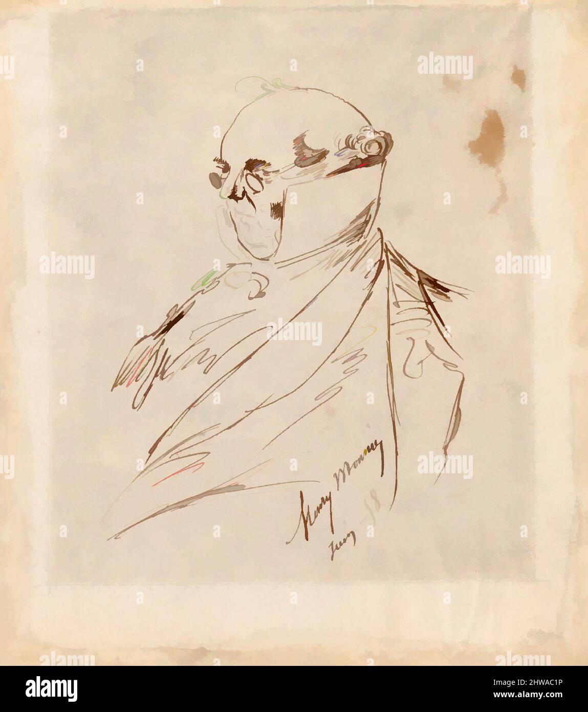 Arte ispirata a disegni e stampe, disegno, autoritratto come Monsieur Prudhomme, artista, Henry-Bonaventure Monnier, francese, Parigi 1799–1877, Opere classiche modernizzate da Artotop con un tocco di modernità. Forme, colore e valore, impatto visivo accattivante sulle emozioni artistiche attraverso la libertà delle opere d'arte in modo contemporaneo. Un messaggio senza tempo che persegue una nuova direzione selvaggiamente creativa. Artisti che si rivolgono al supporto digitale e creano l'NFT Artotop Foto Stock