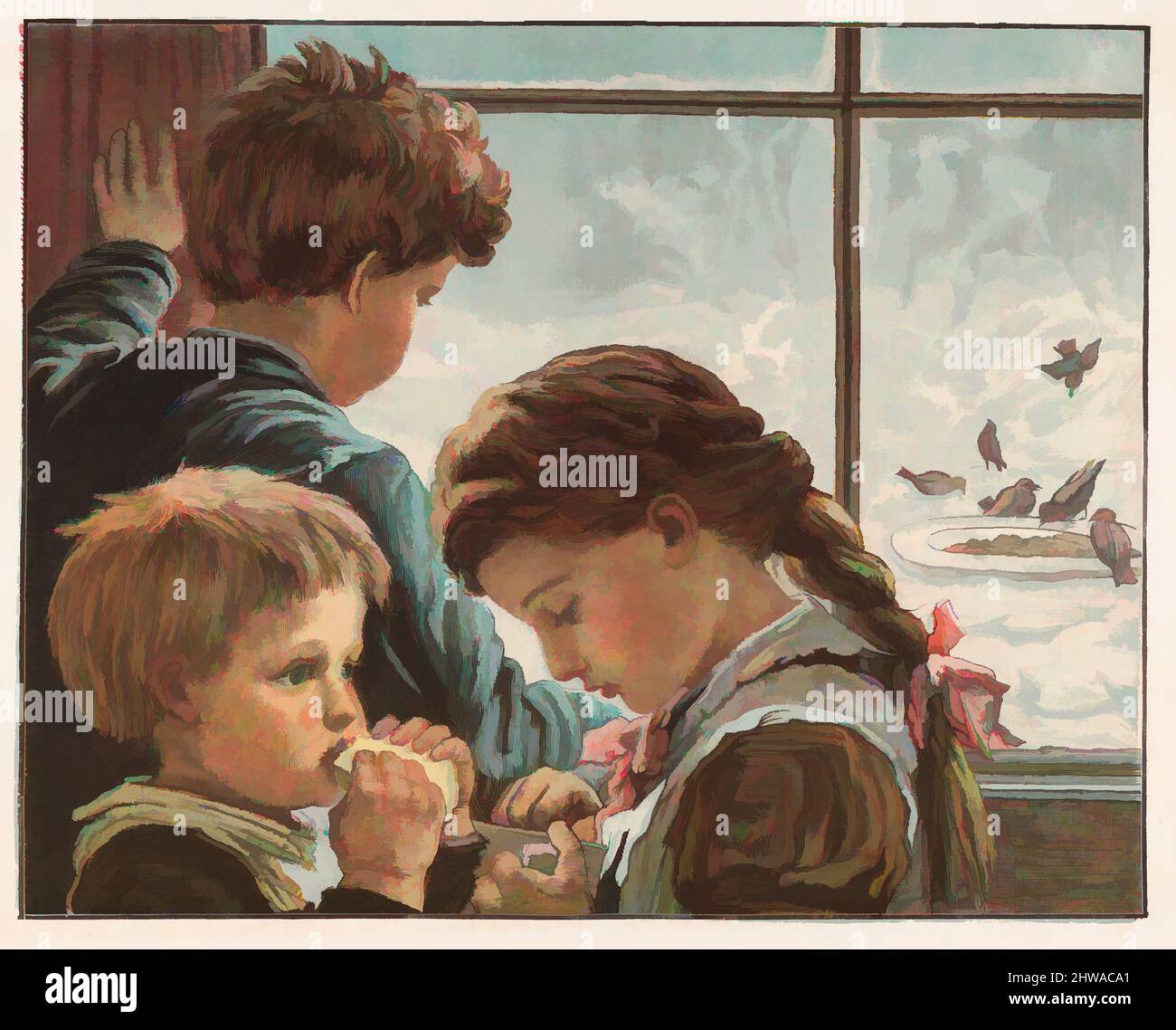 Arte ispirata a disegni e stampe, Stampa, Uccelli affamati (dal numero di Natale della grafica), Karl Wilhelm Friedrich Bauerle, opere classiche modernizzate da Artotop con un tuffo di modernità. Forme, colore e valore, impatto visivo accattivante sulle emozioni artistiche attraverso la libertà delle opere d'arte in modo contemporaneo. Un messaggio senza tempo che persegue una nuova direzione selvaggiamente creativa. Artisti che si rivolgono al supporto digitale e creano l'NFT Artotop Foto Stock