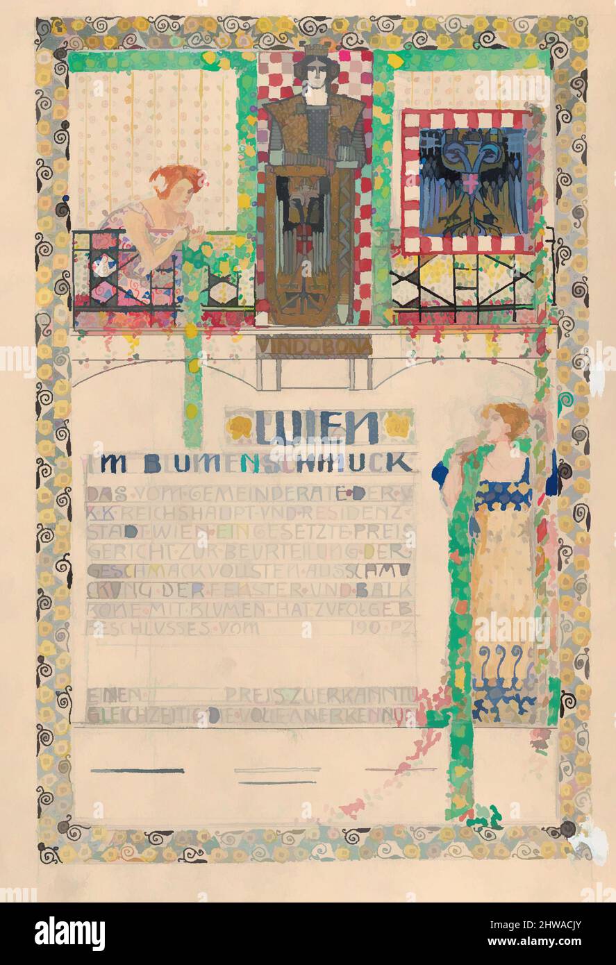 Arte ispirata a disegni e stampe, disegno, Design per un certificato, premiato dalla città di Vienna per il più bel balcone floreale, opere classiche modernizzate da Artotop con un tuffo di modernità. Forme, colore e valore, impatto visivo accattivante sulle emozioni artistiche attraverso la libertà delle opere d'arte in modo contemporaneo. Un messaggio senza tempo che persegue una nuova direzione selvaggiamente creativa. Artisti che si rivolgono al supporto digitale e creano l'NFT Artotop Foto Stock