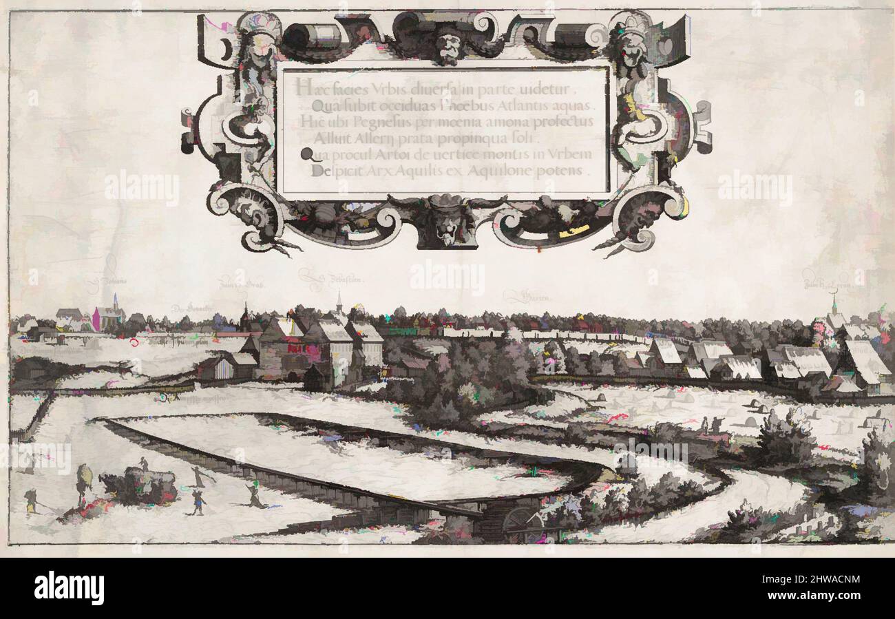 Arte ispirata da disegni e stampe, Stampa, Vista di Norimberga, a ovest; a sinistra, Piatti centrale e destro, artista, Hanns Lautensack, tedesco, opere classiche modernizzate da Artotop con un tuffo di modernità. Forme, colore e valore, impatto visivo accattivante sulle emozioni artistiche attraverso la libertà delle opere d'arte in modo contemporaneo. Un messaggio senza tempo che persegue una nuova direzione selvaggiamente creativa. Artisti che si rivolgono al supporto digitale e creano l'NFT Artotop Foto Stock