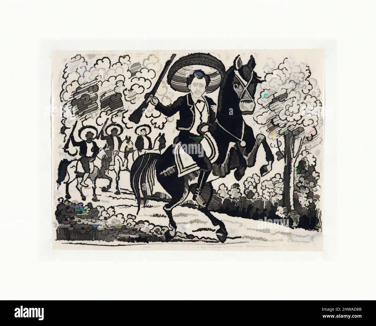 Arte ispirata a disegni e stampe, Stampa, Emiliano Zapata a cavallo, scena della Rivoluzione messicana, artista, José Guadalupe Posada, opere classiche modernizzate da Artotop con un tuffo di modernità. Forme, colore e valore, impatto visivo accattivante sulle emozioni artistiche attraverso la libertà delle opere d'arte in modo contemporaneo. Un messaggio senza tempo che persegue una nuova direzione selvaggiamente creativa. Artisti che si rivolgono al supporto digitale e creano l'NFT Artotop Foto Stock Arte ispirata a disegni e stampe, Stampa, Emiliano Zapata a cavallo, scena della Rivoluzione messicana, artista, José Guadalupe Posada, opere classiche modernizzate da Artotop con un tuffo di modernità. Forme, colore e valore, impatto visivo accattivante sulle emozioni artistiche attraverso la libertà delle opere d'arte in modo contemporaneo. Un messaggio senza tempo che persegue una nuova direzione selvaggiamente creativa. Artisti che si rivolgono al supporto digitale e creano l'NFT Artotop Foto Stock