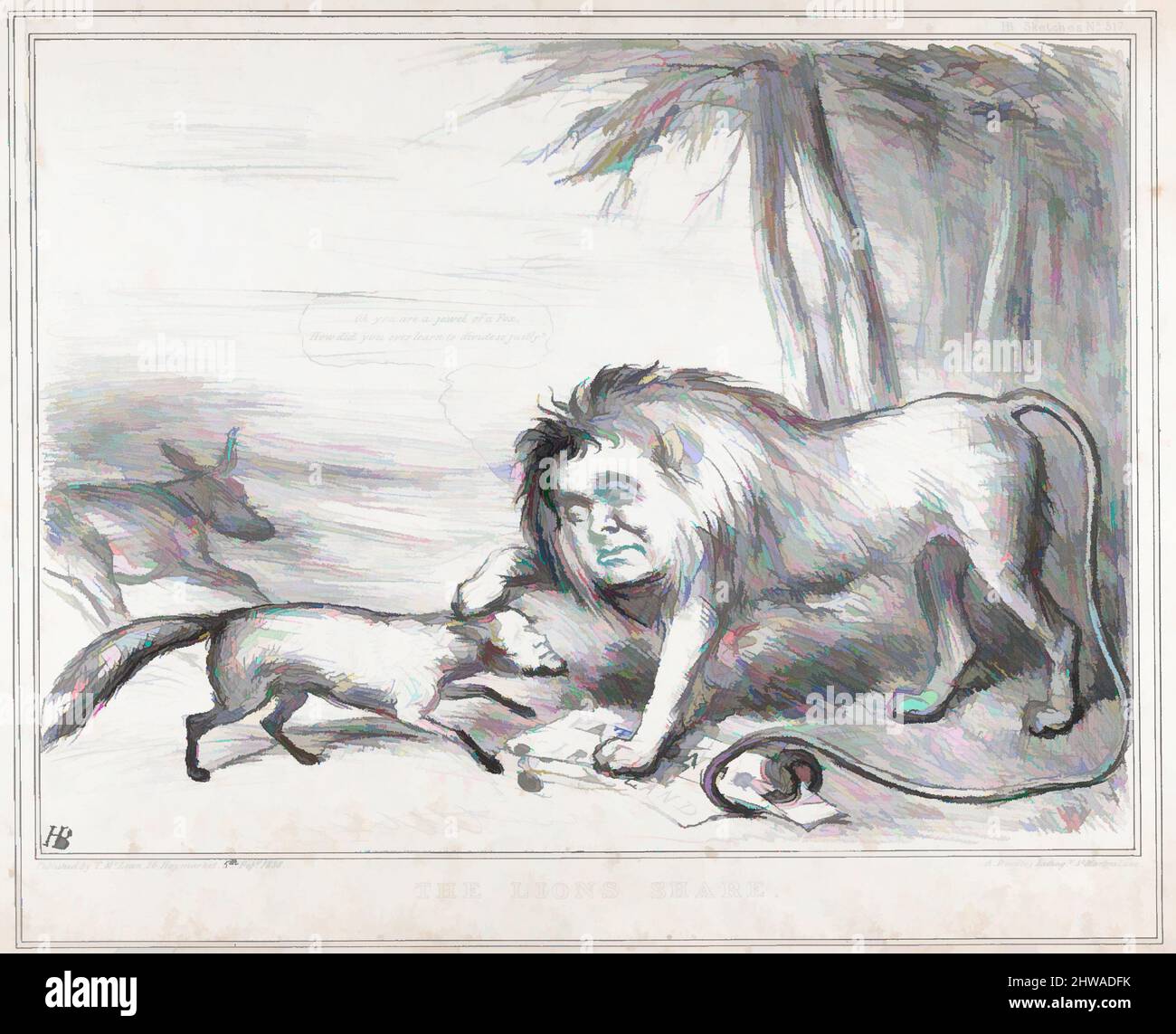 Arte ispirata da disegni e stampe, Stampa, il leone'share, HB schizzi, No. 517, Artista, litografo, Editore, John Doyle, opere classiche modernizzate da Artotop con un tocco di modernità. Forme, colore e valore, impatto visivo accattivante sulle emozioni artistiche attraverso la libertà delle opere d'arte in modo contemporaneo. Un messaggio senza tempo che persegue una nuova direzione selvaggiamente creativa. Artisti che si rivolgono al supporto digitale e creano l'NFT Artotop Foto Stock