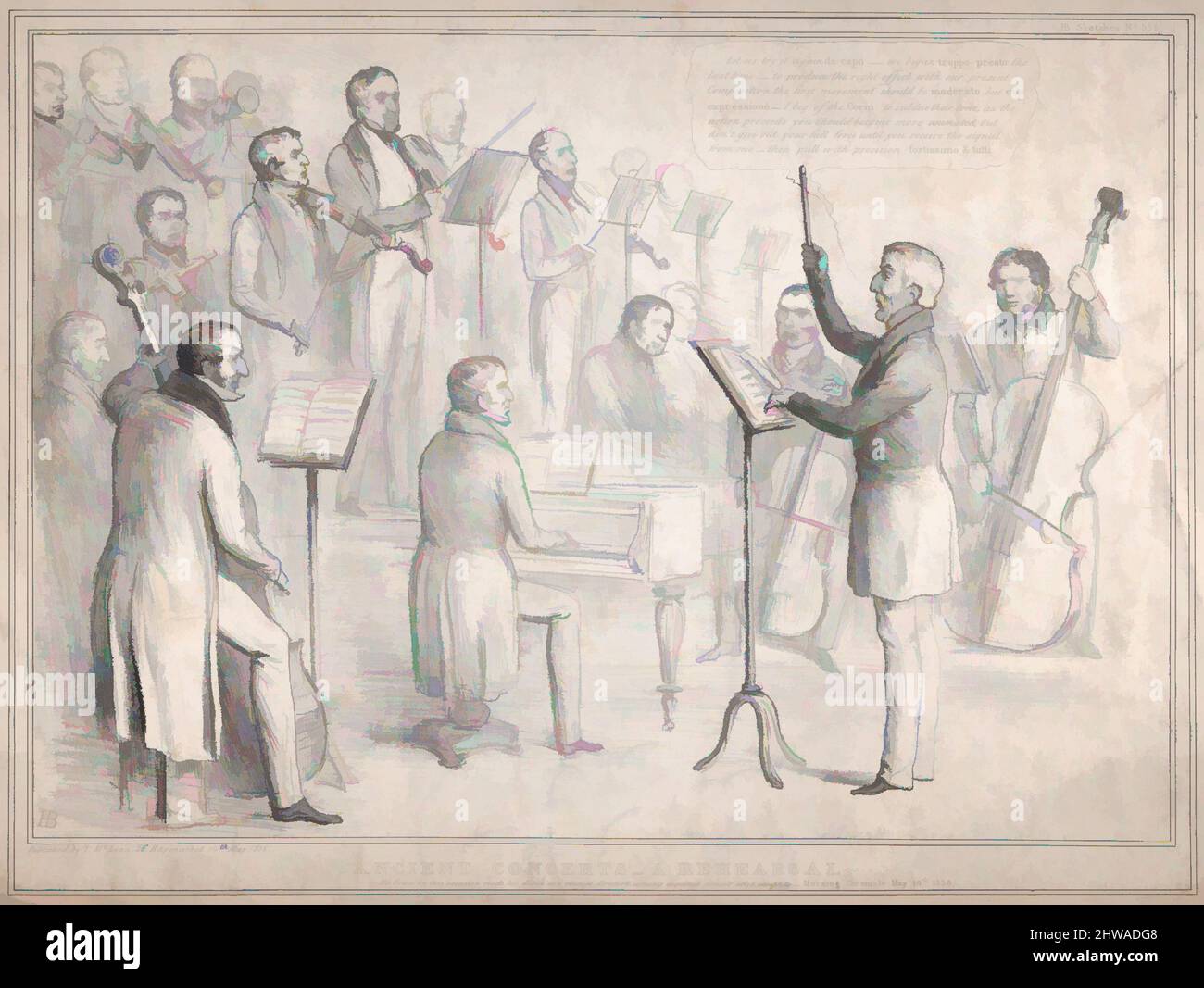 Arte ispirata da disegni e stampe, Stampa, Concerti antichi – Una prova, HB schizzi, No. 538, Editore, artista, Oggetto, opere classiche modernizzate da Artotop con un tuffo di modernità. Forme, colore e valore, impatto visivo accattivante sulle emozioni artistiche attraverso la libertà delle opere d'arte in modo contemporaneo. Un messaggio senza tempo che persegue una nuova direzione selvaggiamente creativa. Artisti che si rivolgono al supporto digitale e creano l'NFT Artotop Foto Stock