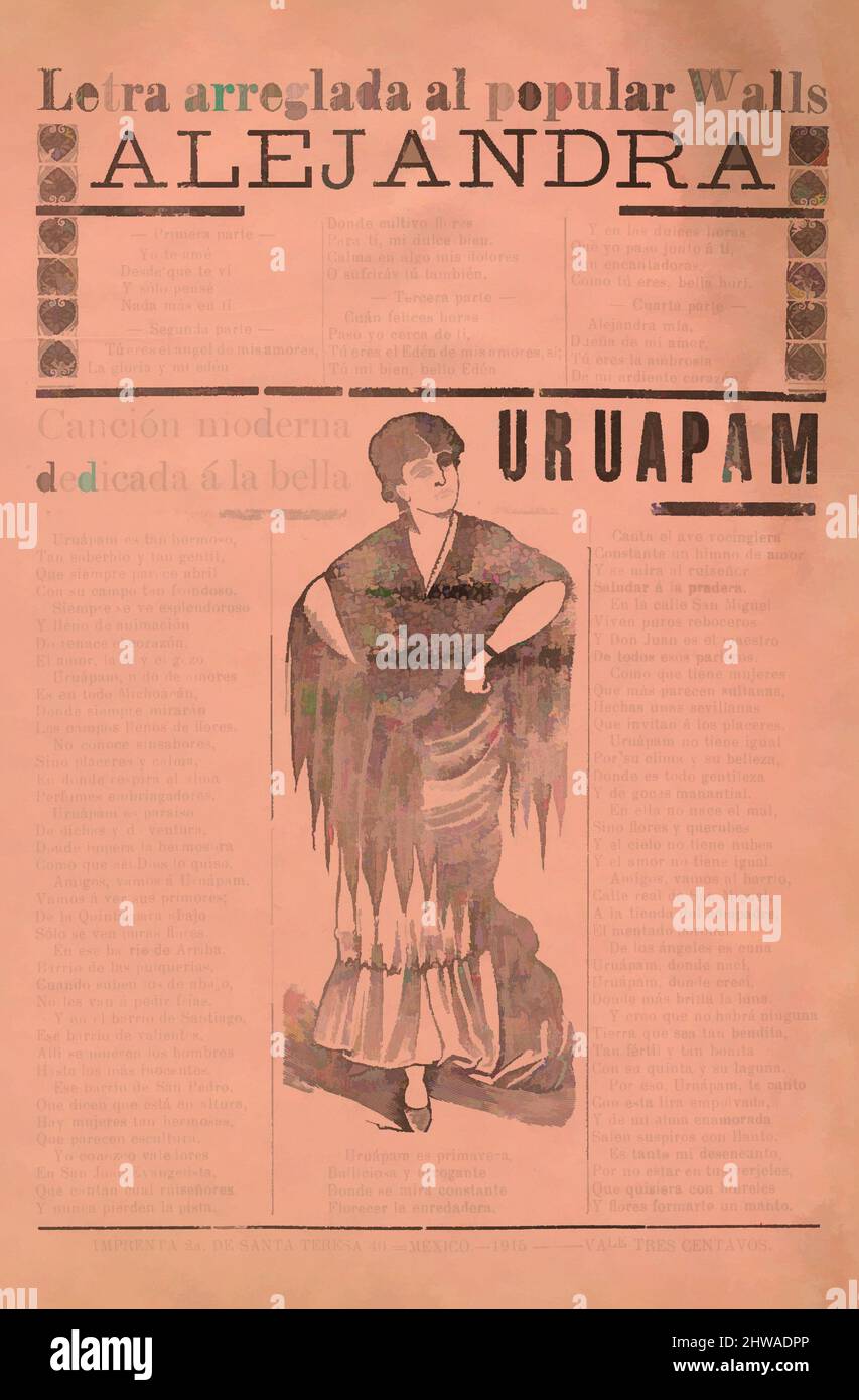 Arte ispirata a Broadsheet con due ballate narrative Love su donne desiderabili, donna che indossa una scialle e una gonna, opere classiche modernizzate da Artotop con un tocco di modernità. Forme, colore e valore, impatto visivo accattivante sulle emozioni artistiche attraverso la libertà delle opere d'arte in modo contemporaneo. Un messaggio senza tempo che persegue una nuova direzione selvaggiamente creativa. Artisti che si rivolgono al supporto digitale e creano l'NFT Artotop Foto Stock