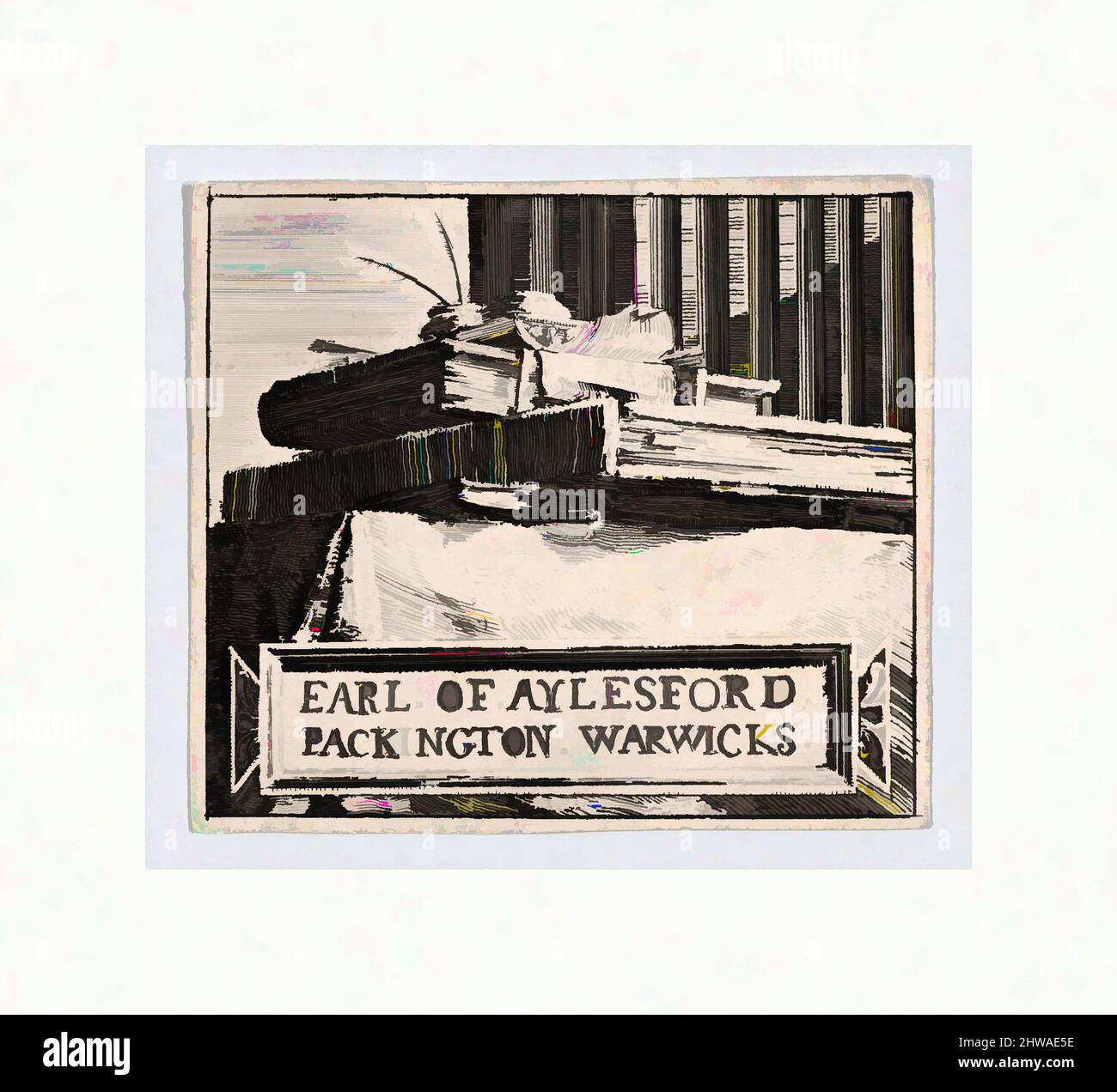 Arte ispirata a disegni e stampe, Stampa, ex libris del conte di Aylesford, Packington, Warwickshire, artista, Heneage Finch, Opere classiche modernizzate da Artotop con un tocco di modernità. Forme, colore e valore, impatto visivo accattivante sulle emozioni artistiche attraverso la libertà delle opere d'arte in modo contemporaneo. Un messaggio senza tempo che persegue una nuova direzione selvaggiamente creativa. Artisti che si rivolgono al supporto digitale e creano l'NFT Artotop Foto Stock