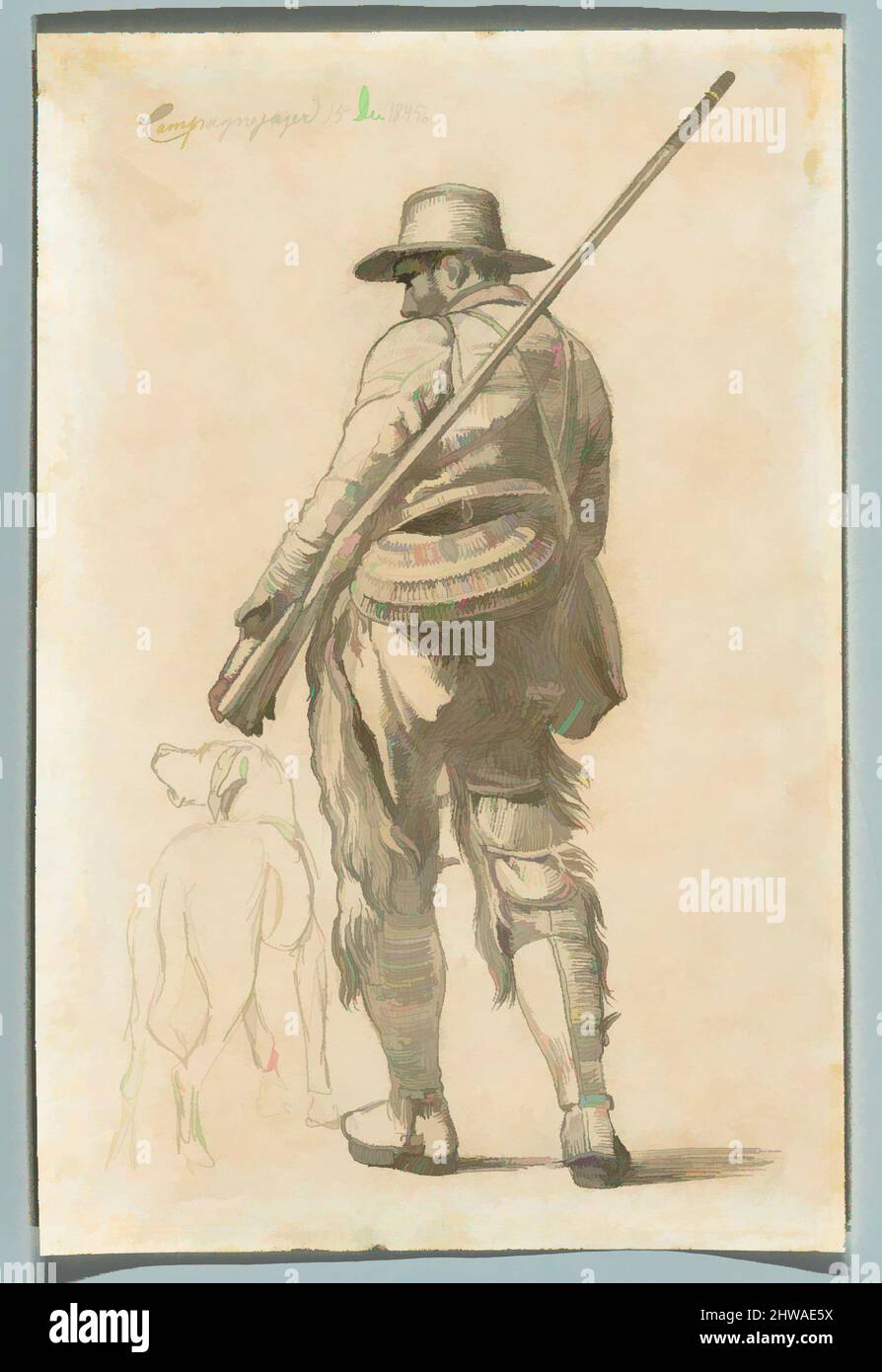 Arte ispirata da disegni e stampe, disegno, Cacciatore romano con il suo cane, visto dal retro, artista, Johan Thomas Lundbye, danese, Kalundborg, Opere classiche modernizzate da Artotop con un tocco di modernità. Forme, colore e valore, impatto visivo accattivante sulle emozioni artistiche attraverso la libertà delle opere d'arte in modo contemporaneo. Un messaggio senza tempo che persegue una nuova direzione selvaggiamente creativa. Artisti che si rivolgono al supporto digitale e creano l'NFT Artotop Foto Stock