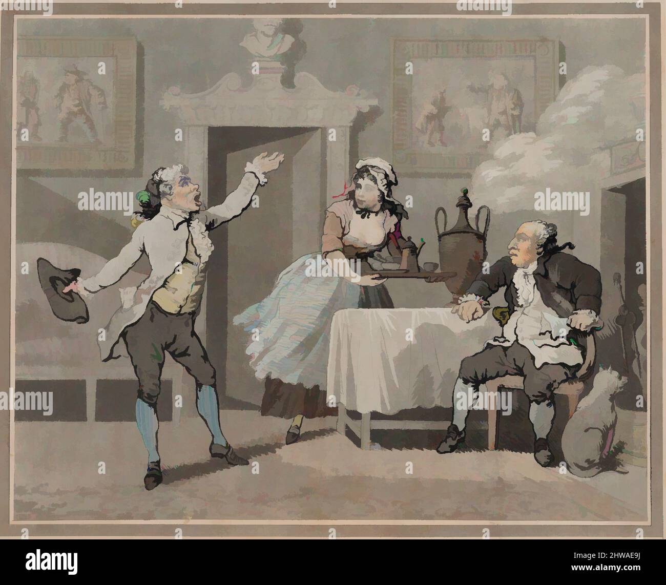Art Inspired by Manager and Spouter, dopo Henry Wigstead, British, 1745?–1800 Margate), David Garrick, British, Hereford 1717–1779 Londra, opere classiche modernizzate da Artotop con un tocco di modernità. Forme, colore e valore, impatto visivo accattivante sulle emozioni artistiche attraverso la libertà delle opere d'arte in modo contemporaneo. Un messaggio senza tempo che persegue una nuova direzione selvaggiamente creativa. Artisti che si rivolgono al supporto digitale e creano l'NFT Artotop Foto Stock