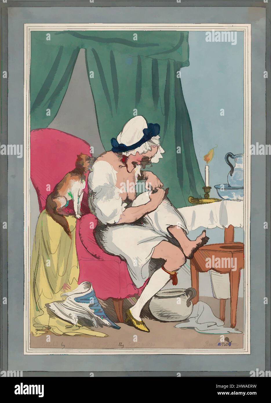 Arte ispirata a disegni e stampe, Stampa, una vecchia Maid alla ricerca di una pulce, artista, Thomas Rowlandson, britannico, Londra 1757–1827 Londra, Opere classiche modernizzate da Artotop con un tocco di modernità. Forme, colore e valore, impatto visivo accattivante sulle emozioni artistiche attraverso la libertà delle opere d'arte in modo contemporaneo. Un messaggio senza tempo che persegue una nuova direzione selvaggiamente creativa. Artisti che si rivolgono al supporto digitale e creano l'NFT Artotop Foto Stock