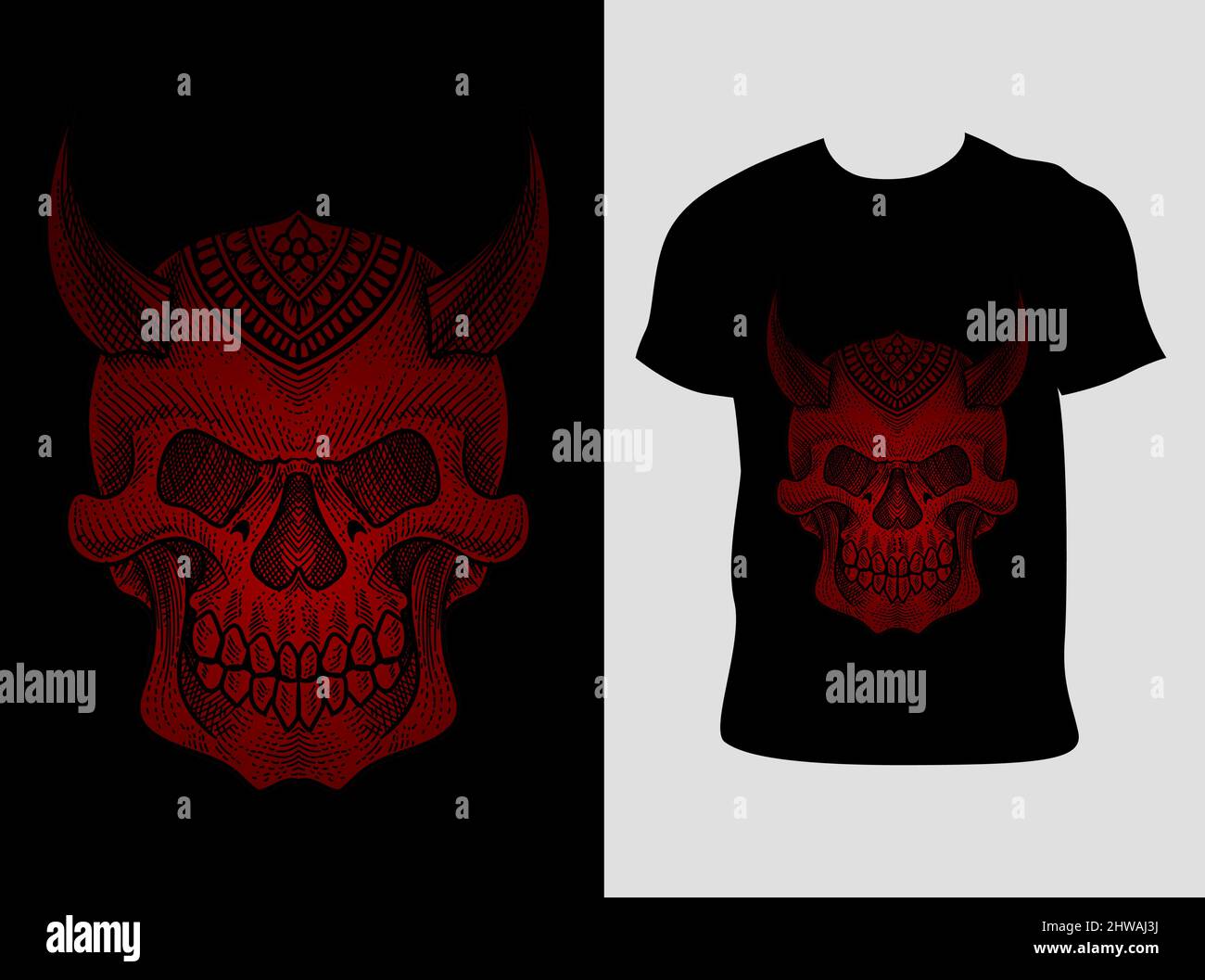 illustrazione vettore demone testa cranio con t shirt design Illustrazione Vettoriale