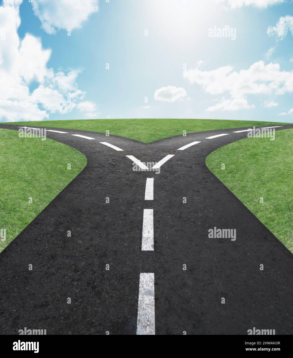 Tutte le strade portano a questo. Illustrazione di una strada divisa in due direzioni - TUTTO il disegno su questa immagine è creato da zero dal team Yuri Arcurs di Foto Stock