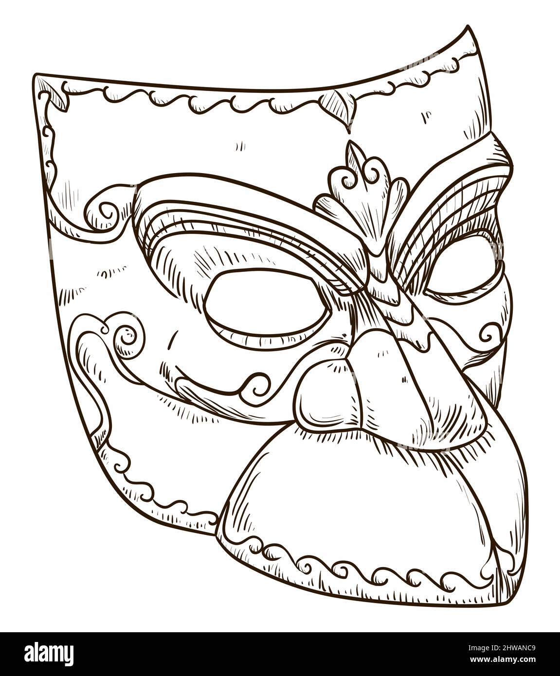 Disegno di una maschera dettagliata di Bauta, pronta per la stagione del  Carnevale. Design isolato su sfondo bianco Immagine e Vettoriale - Alamy