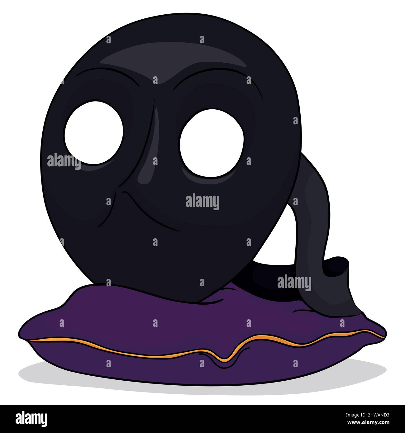 Maschera Moretta nera -o servetta muta- che riposa in un morbido cuscino viola, pronto per essere utilizzato durante la stagione del carnevale veneziano. Illustrazione Vettoriale
