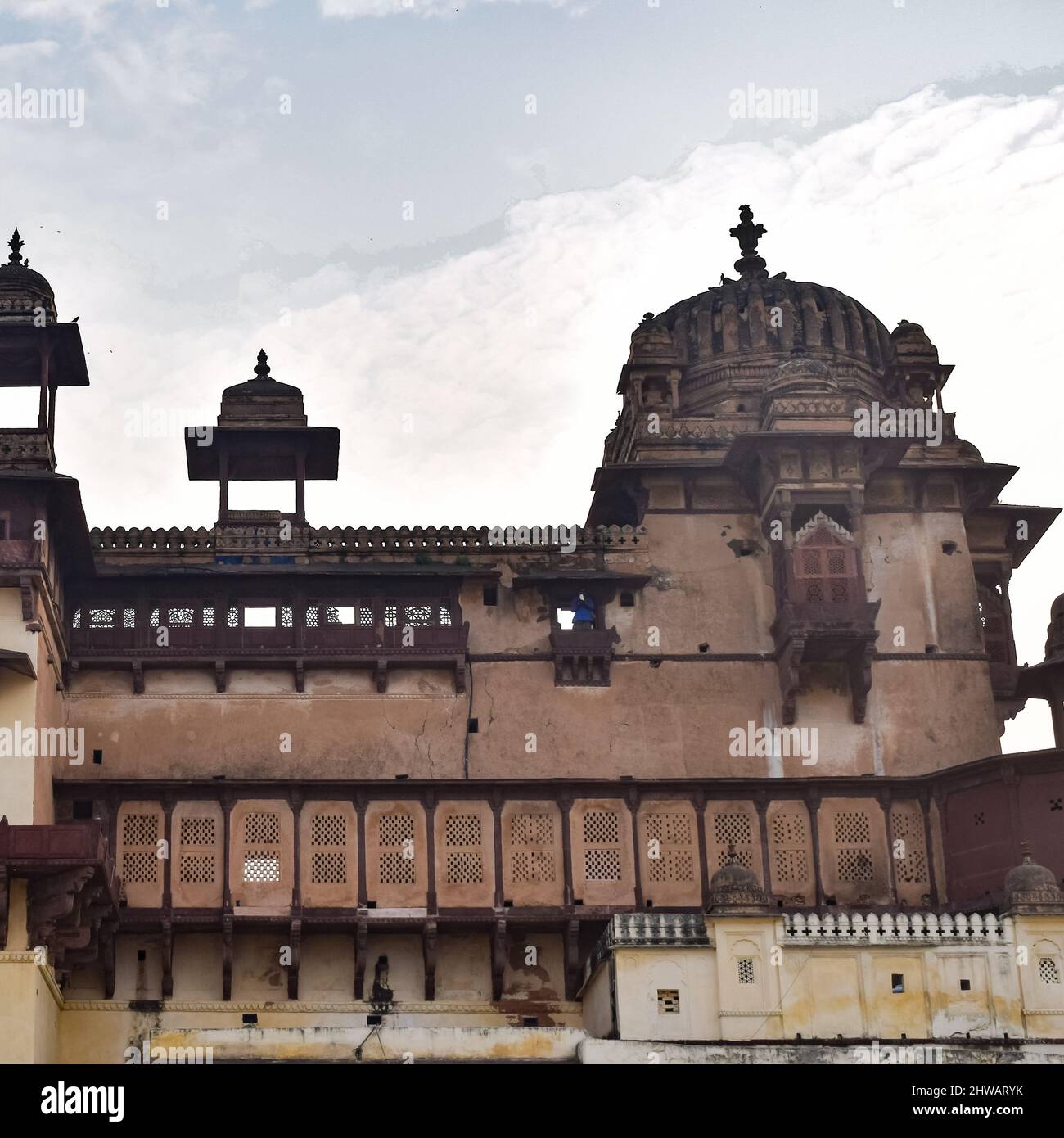 Jahangir Mahal (Forte di Orchha) in Orchha, Madhya Pradesh, India, Jahangir Mahal o Palazzo di Orchha è cittadella e guarnigione situato in Orchha. Madhya Prade Foto Stock