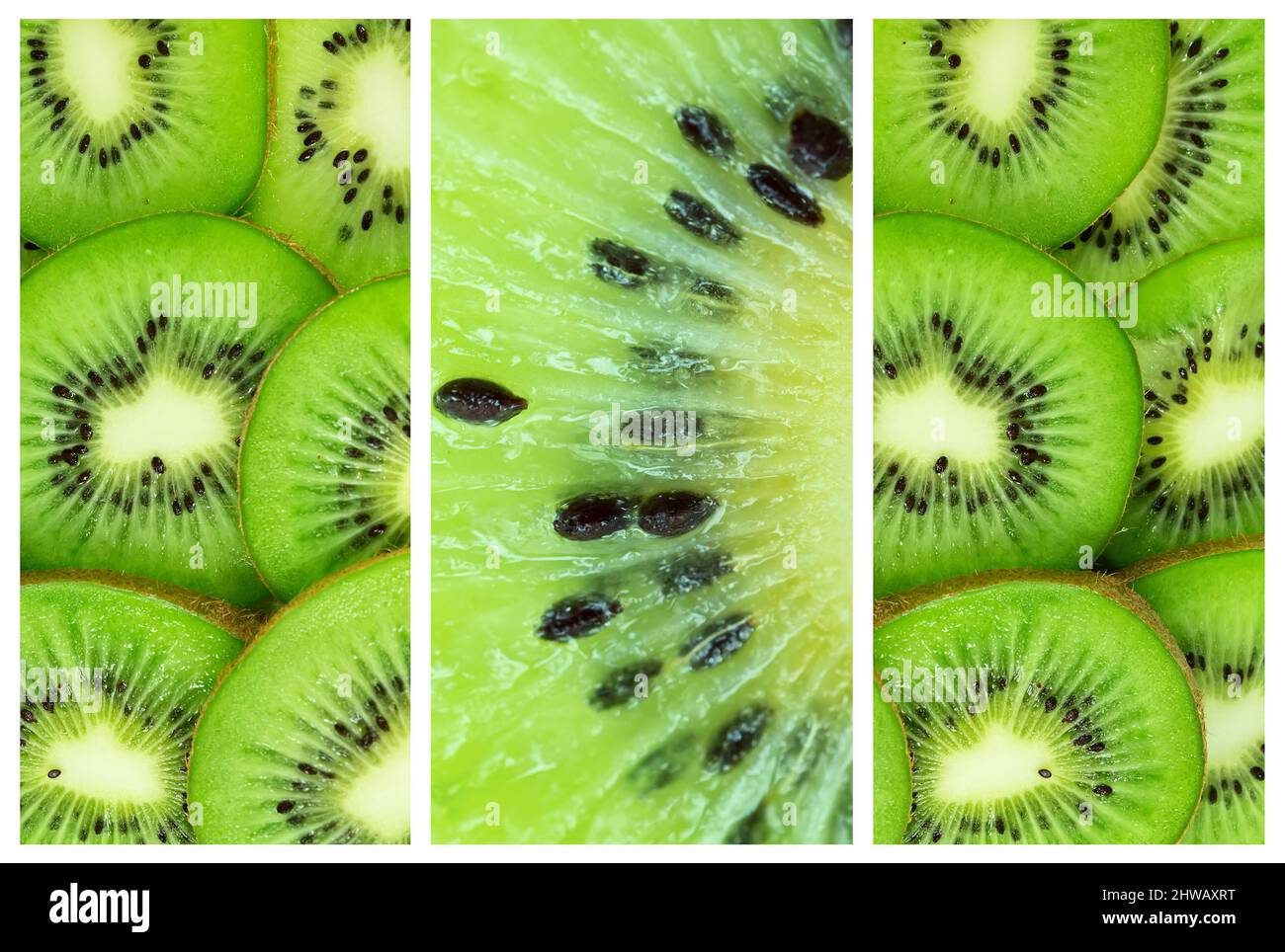 Sfondo verde con frutta di fette di kiwi Foto Stock
