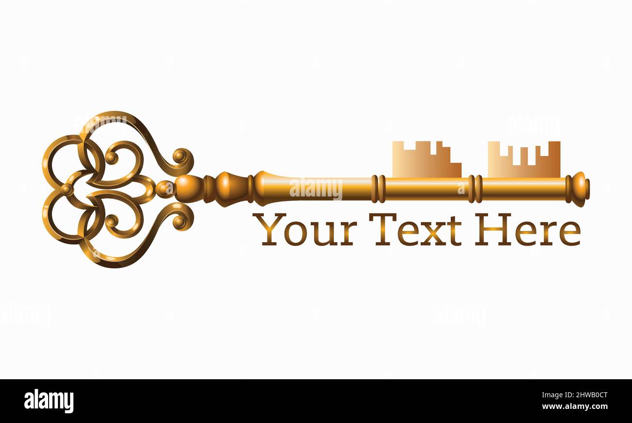 Immagine dell'icona vettoriale della vecchia chiave della porta di colore dorato isolata su sfondo bianco Illustrazione Vettoriale